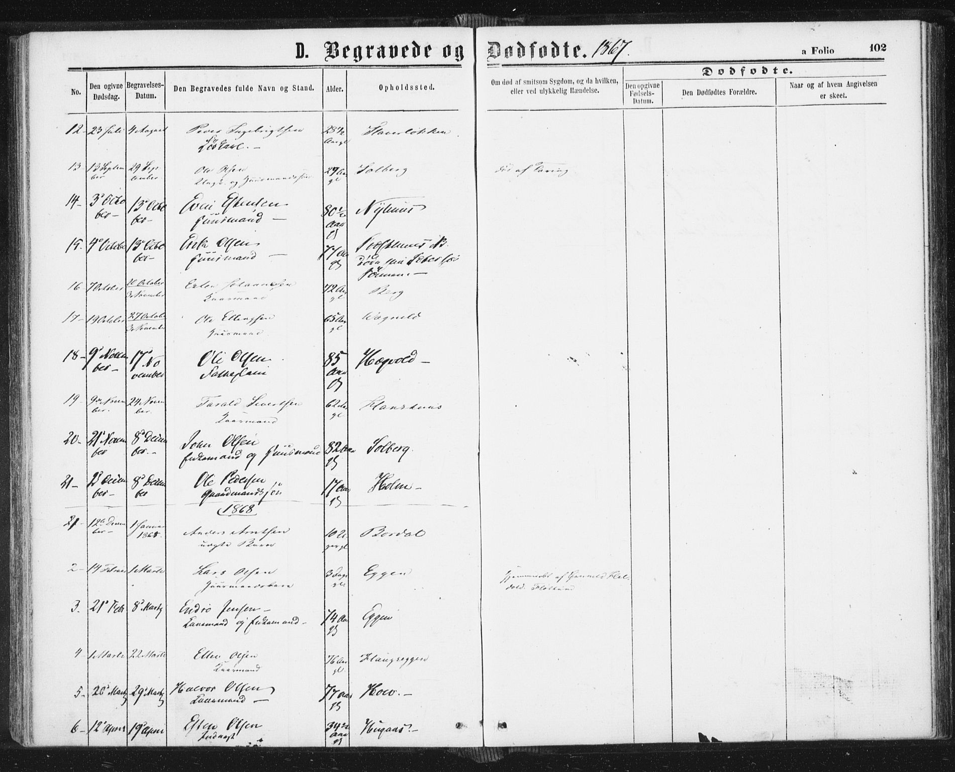 Ministerialprotokoller, klokkerbøker og fødselsregistre - Sør-Trøndelag, SAT/A-1456/689/L1039: Ministerialbok nr. 689A04, 1865-1878, s. 102