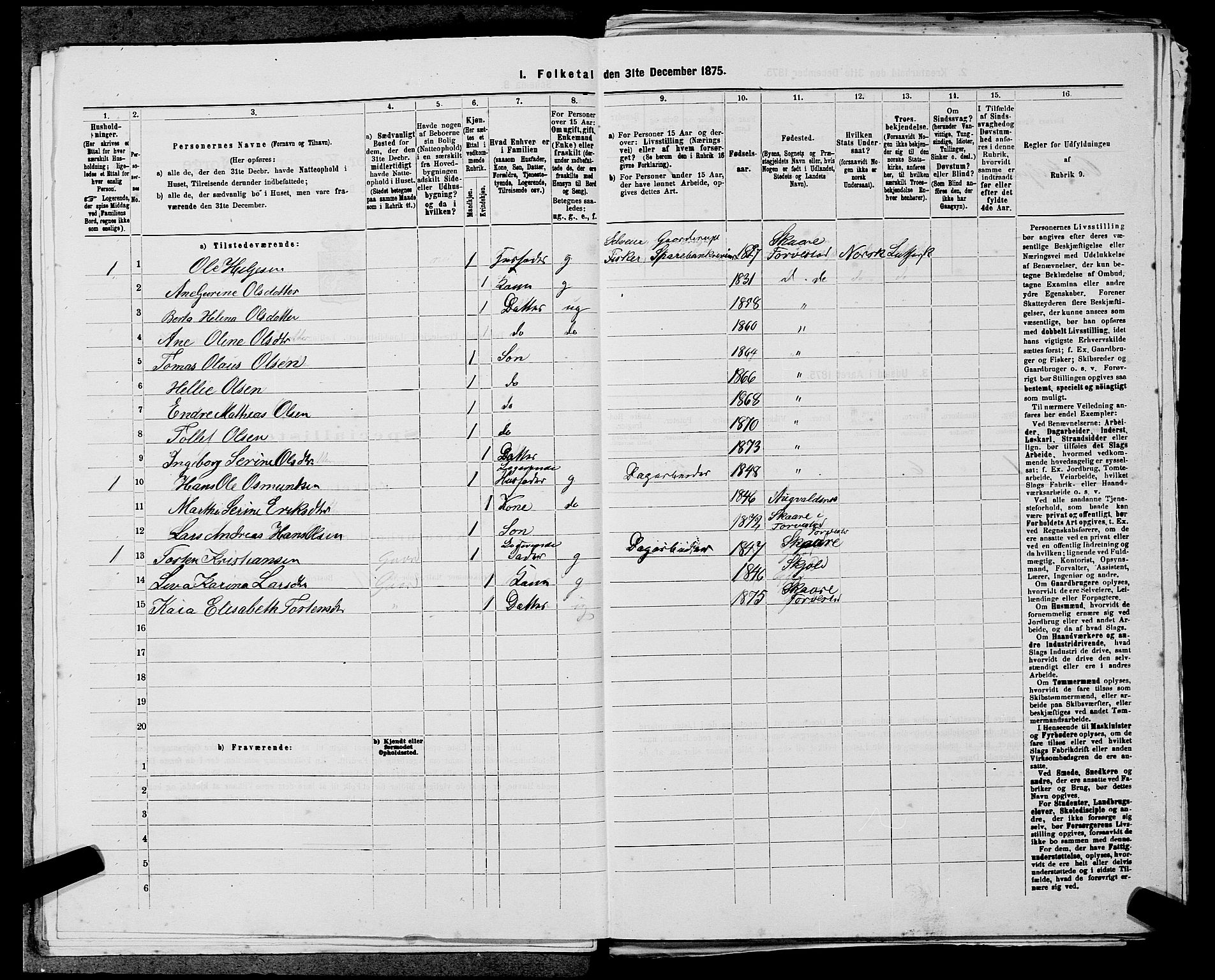 SAST, Folketelling 1875 for 1152L Torvastad prestegjeld, Torvastad sokn, Skåre sokn og Utsira sokn, 1875, s. 989