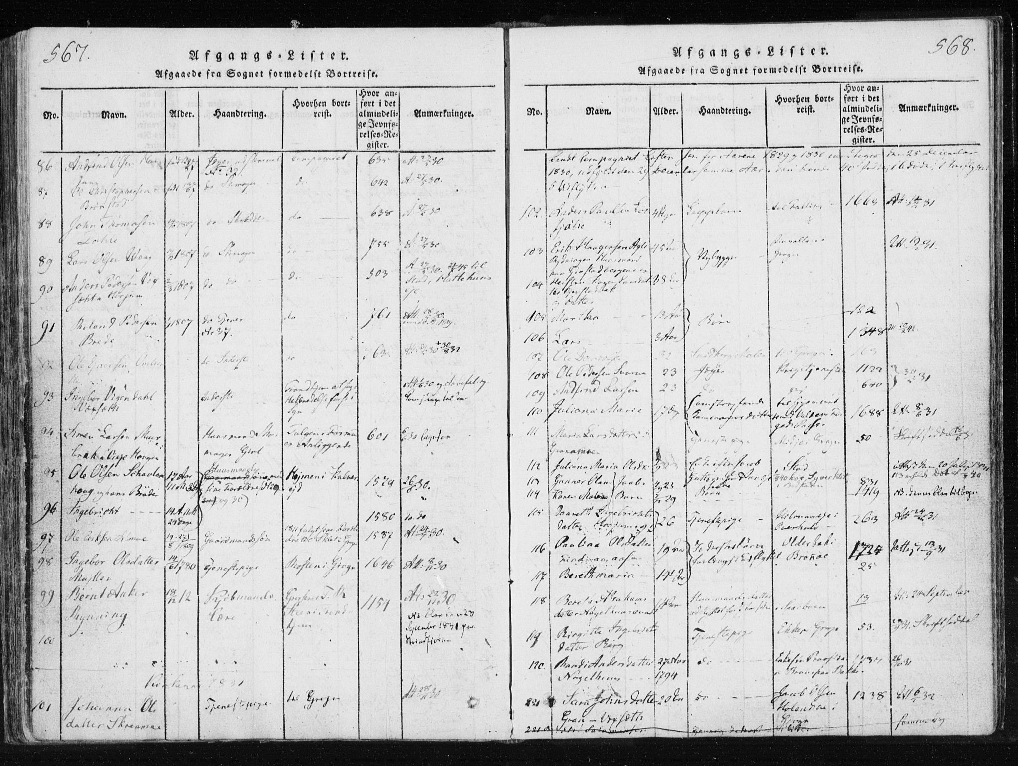 Ministerialprotokoller, klokkerbøker og fødselsregistre - Nord-Trøndelag, SAT/A-1458/749/L0469: Ministerialbok nr. 749A03, 1817-1857, s. 567-568