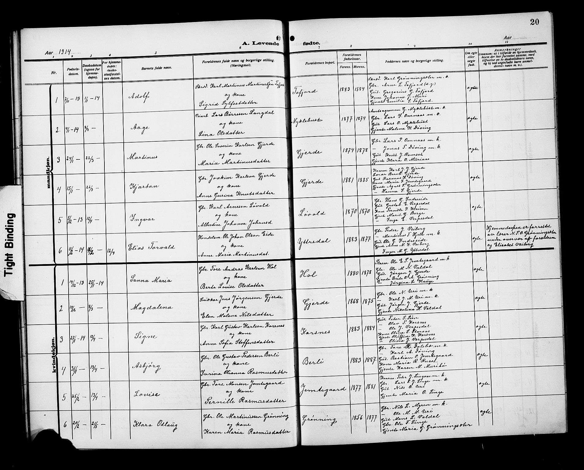Ministerialprotokoller, klokkerbøker og fødselsregistre - Møre og Romsdal, AV/SAT-A-1454/519/L0265: Klokkerbok nr. 519C06, 1911-1921, s. 20