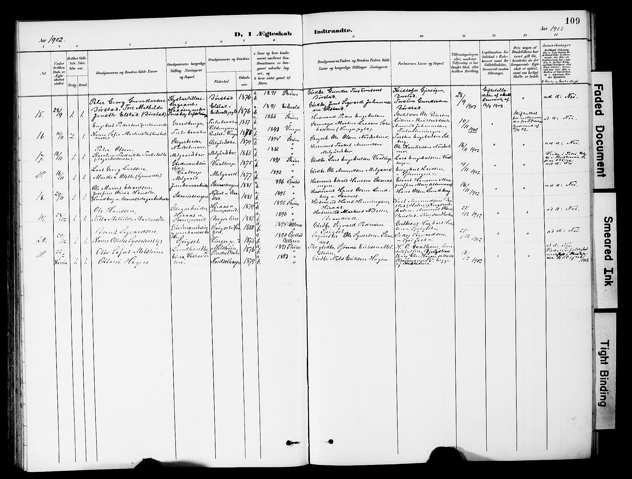 Sør-Odal prestekontor, AV/SAH-PREST-030/H/Ha/Hab/L0001: Klokkerbok nr. 1, 1895-1902, s. 109