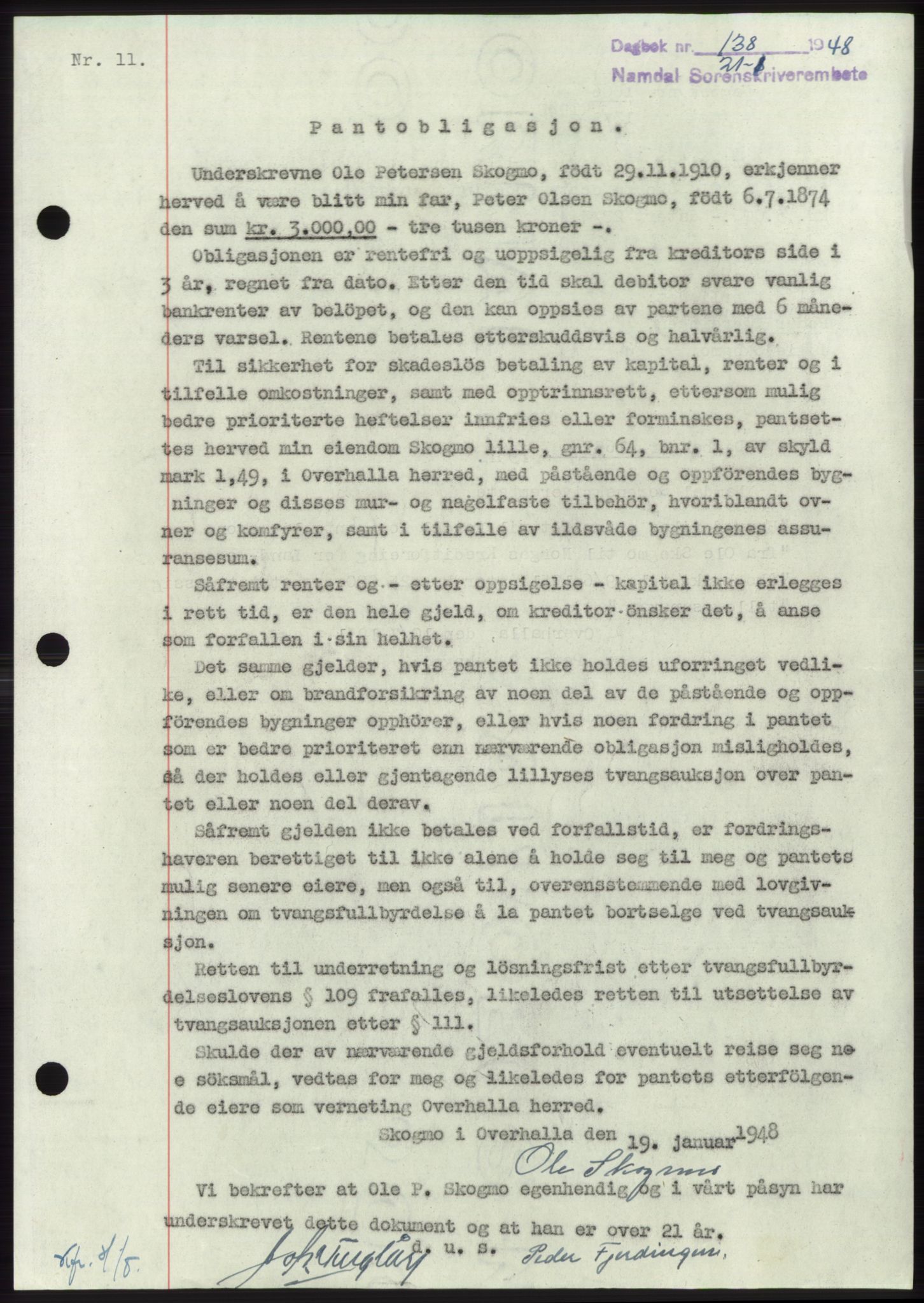 Namdal sorenskriveri, SAT/A-4133/1/2/2C: Pantebok nr. -, 1947-1948, Dagboknr: 138/1948