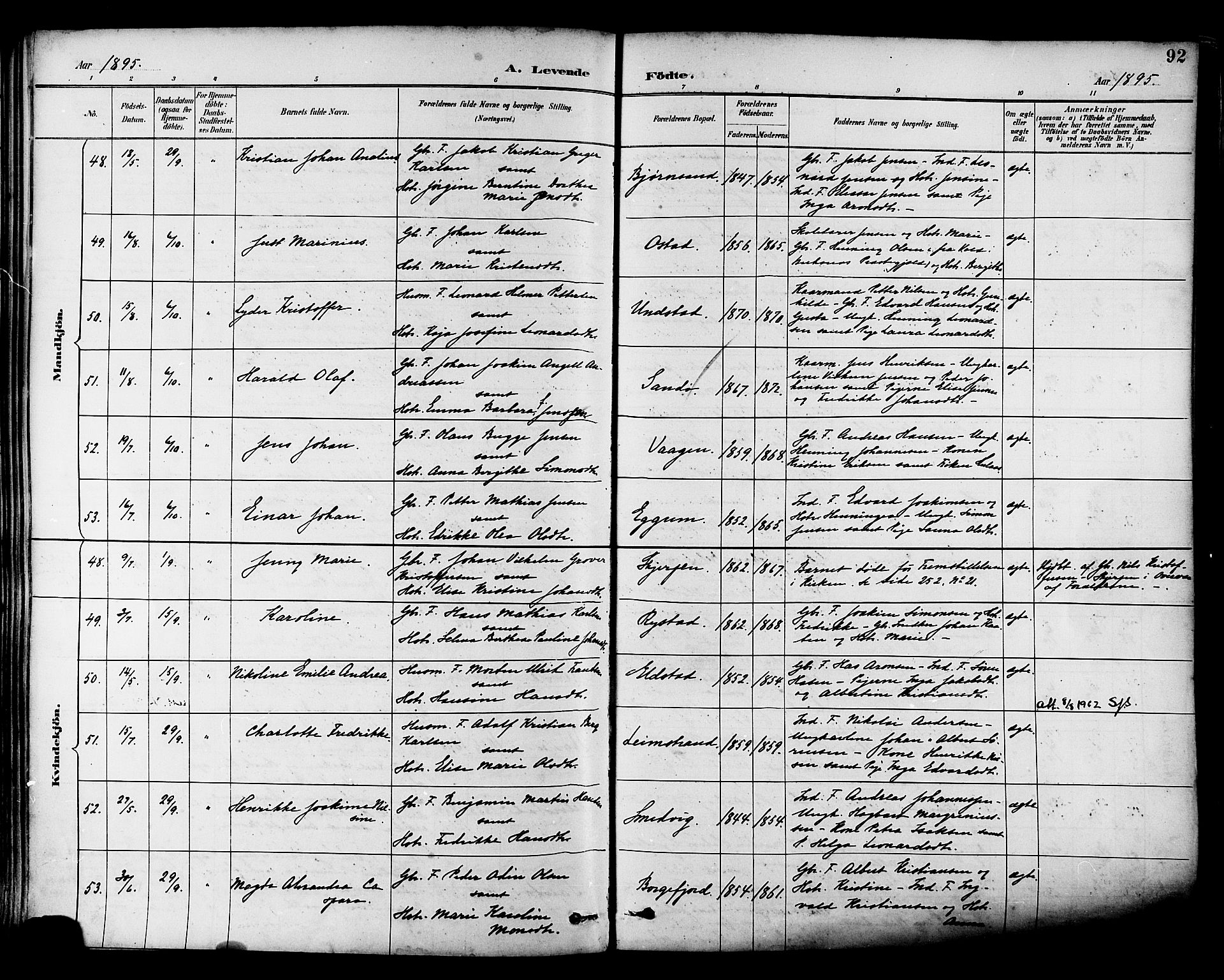 Ministerialprotokoller, klokkerbøker og fødselsregistre - Nordland, AV/SAT-A-1459/880/L1133: Ministerialbok nr. 880A07, 1888-1898, s. 92