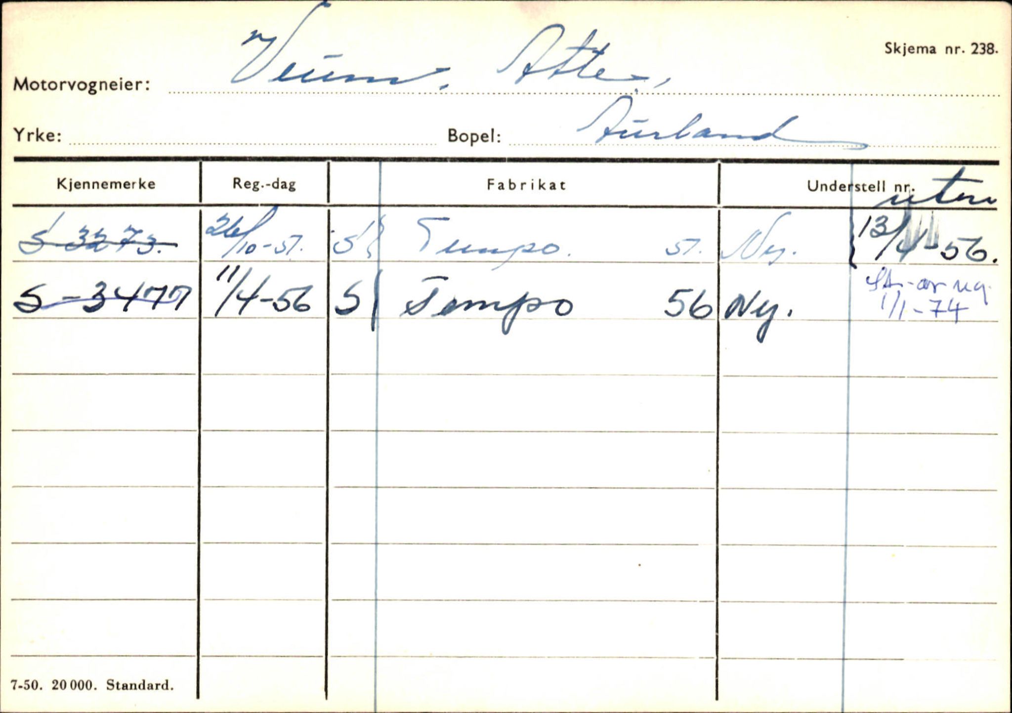 Statens vegvesen, Sogn og Fjordane vegkontor, SAB/A-5301/4/F/L0125: Eigarregister Sogndal V-Å. Aurland A-Å. Fjaler A-N, 1945-1975, s. 1222