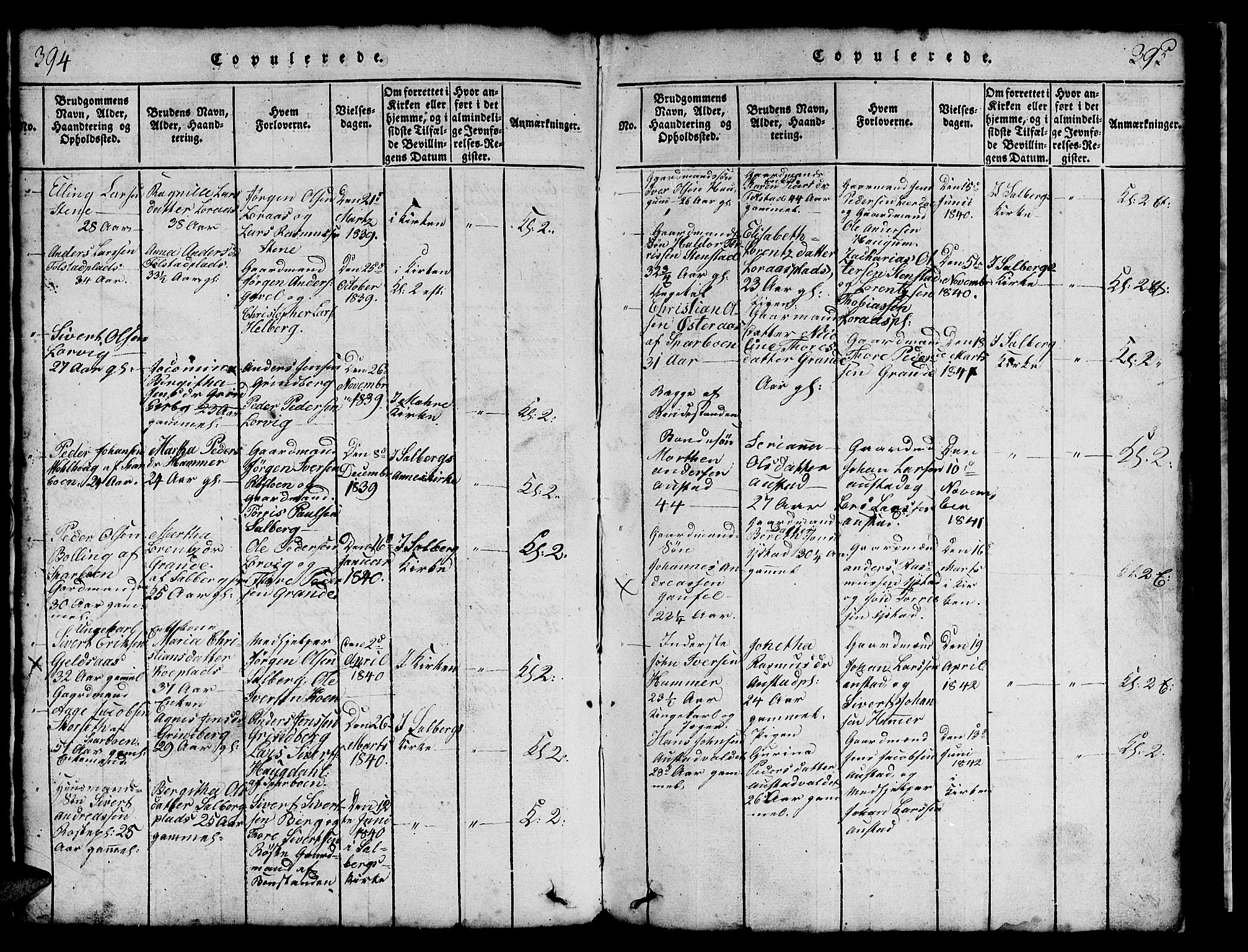 Ministerialprotokoller, klokkerbøker og fødselsregistre - Nord-Trøndelag, AV/SAT-A-1458/731/L0310: Klokkerbok nr. 731C01, 1816-1874, s. 394-395