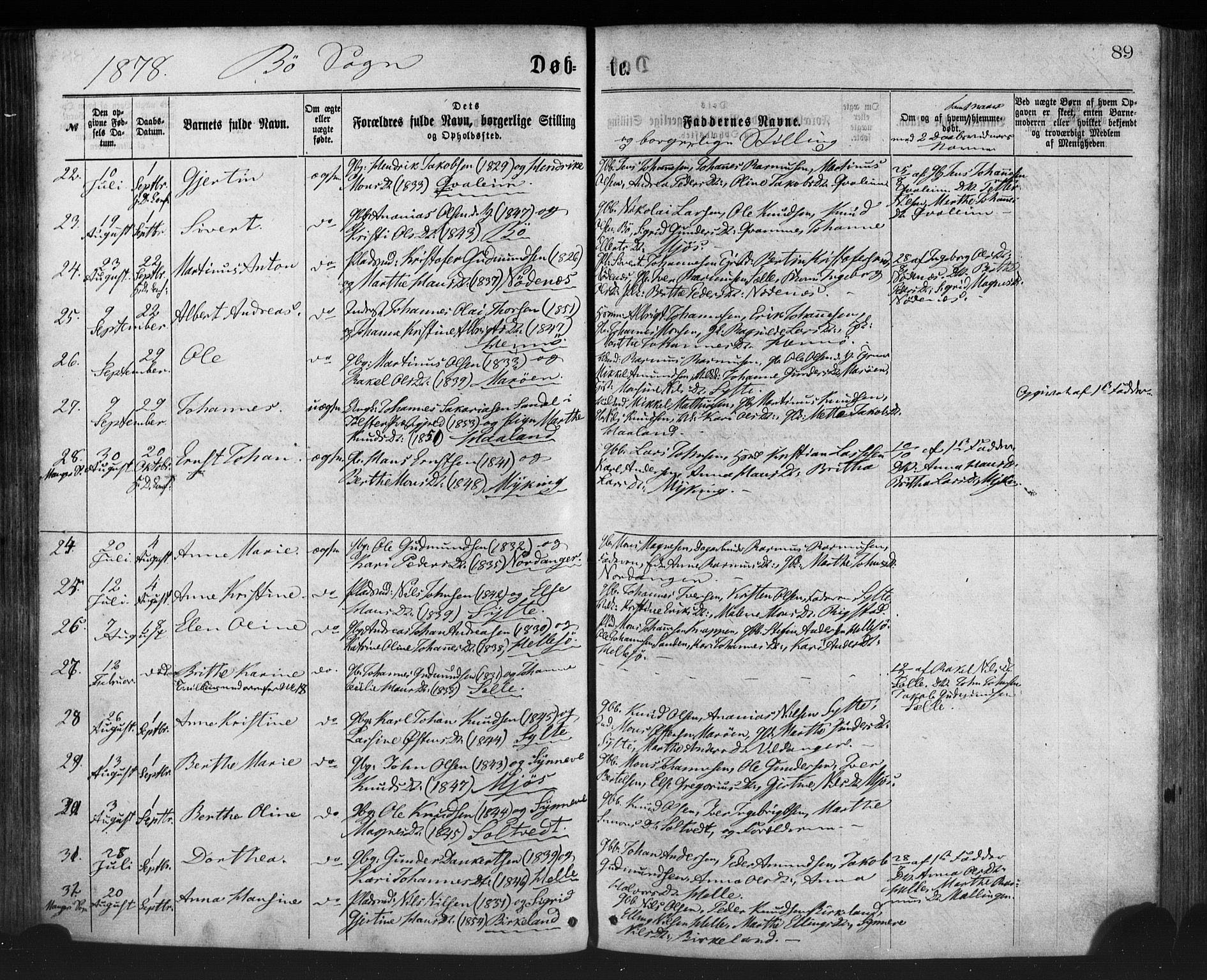 Manger sokneprestembete, AV/SAB-A-76801/H/Haa: Ministerialbok nr. A 8, 1871-1880, s. 89