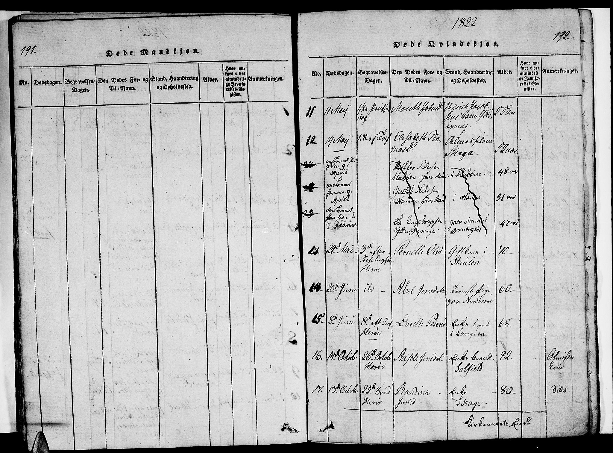 Ministerialprotokoller, klokkerbøker og fødselsregistre - Nordland, AV/SAT-A-1459/834/L0510: Klokkerbok nr. 834C01, 1820-1847, s. 191-192