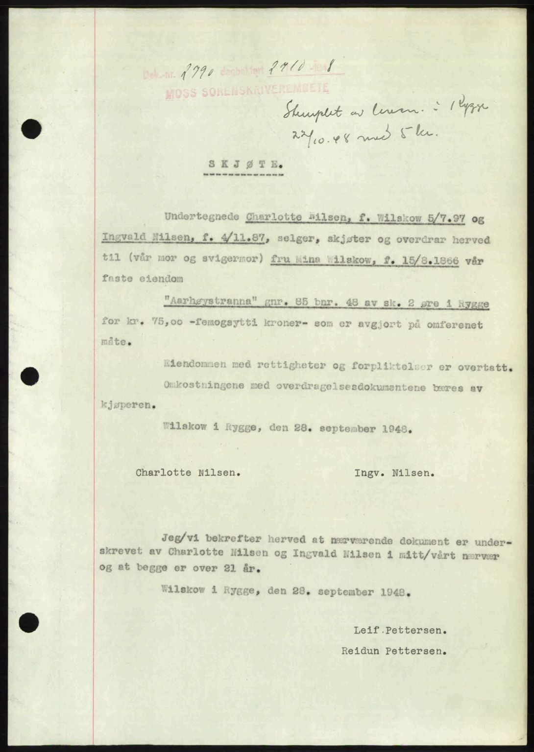 Moss sorenskriveri, SAO/A-10168: Pantebok nr. A20, 1948-1948, Dagboknr: 2790/1948