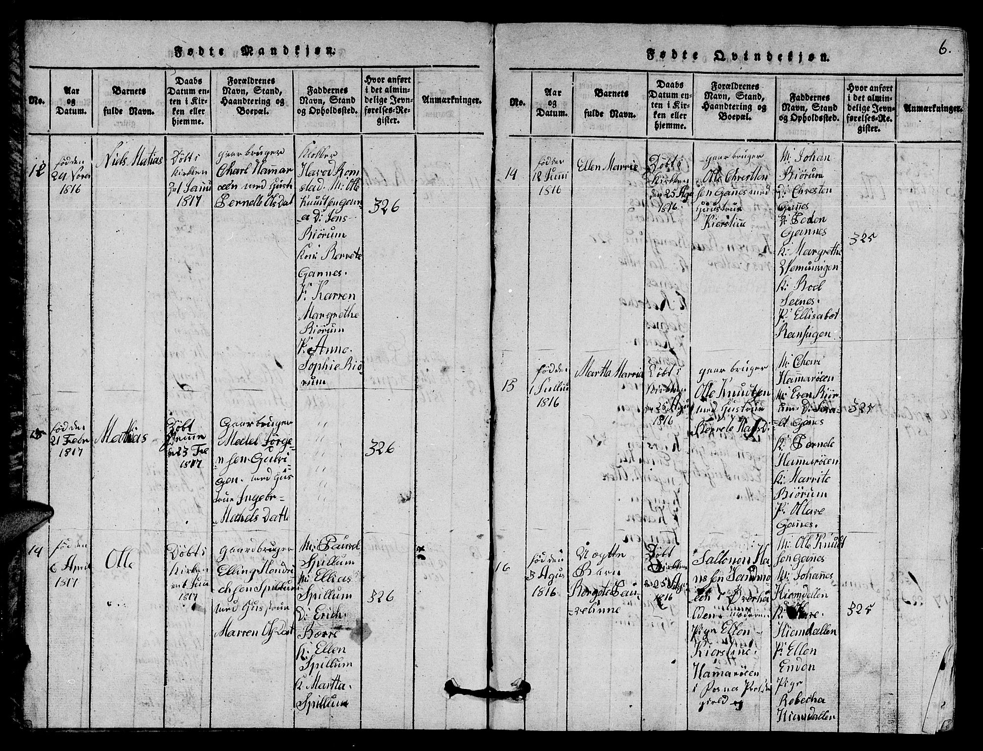 Ministerialprotokoller, klokkerbøker og fødselsregistre - Nord-Trøndelag, SAT/A-1458/770/L0590: Klokkerbok nr. 770C01, 1815-1824, s. 6