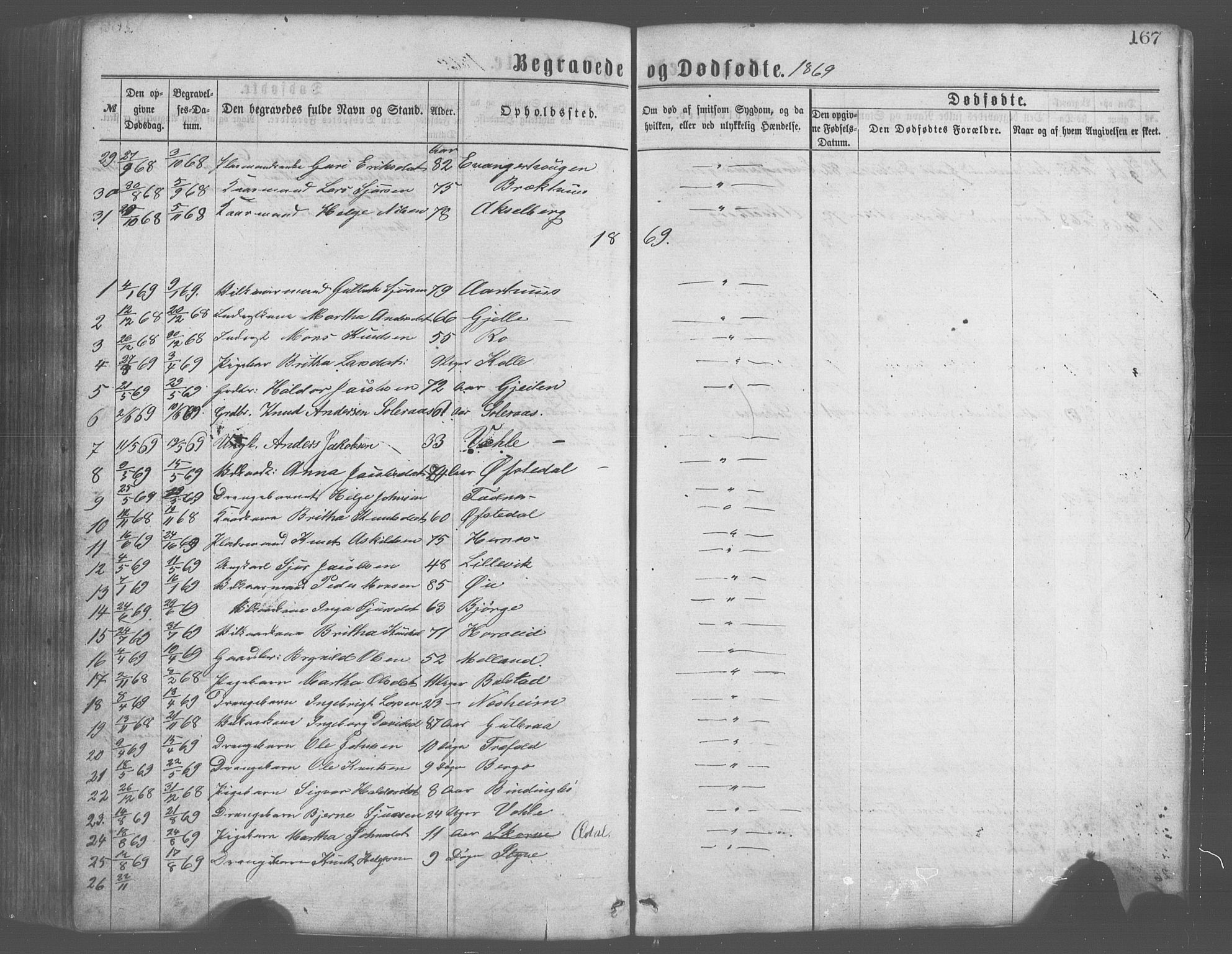 Evanger sokneprestembete, AV/SAB-A-99924: Klokkerbok nr. A 2, 1863-1879, s. 167