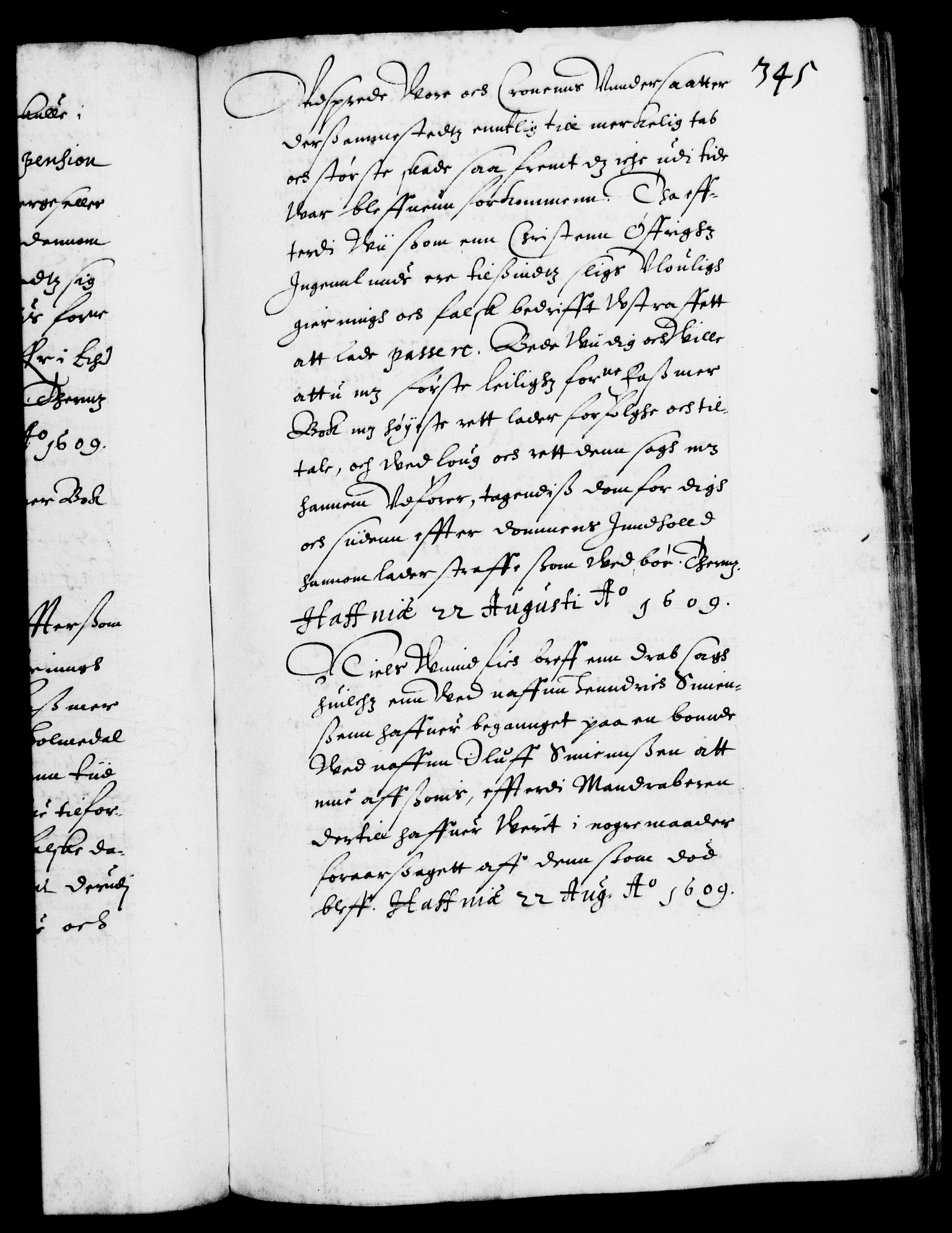 Danske Kanselli 1572-1799, RA/EA-3023/F/Fc/Fca/Fcab/L0003: Norske tegnelser (mikrofilm), 1596-1616, s. 345a