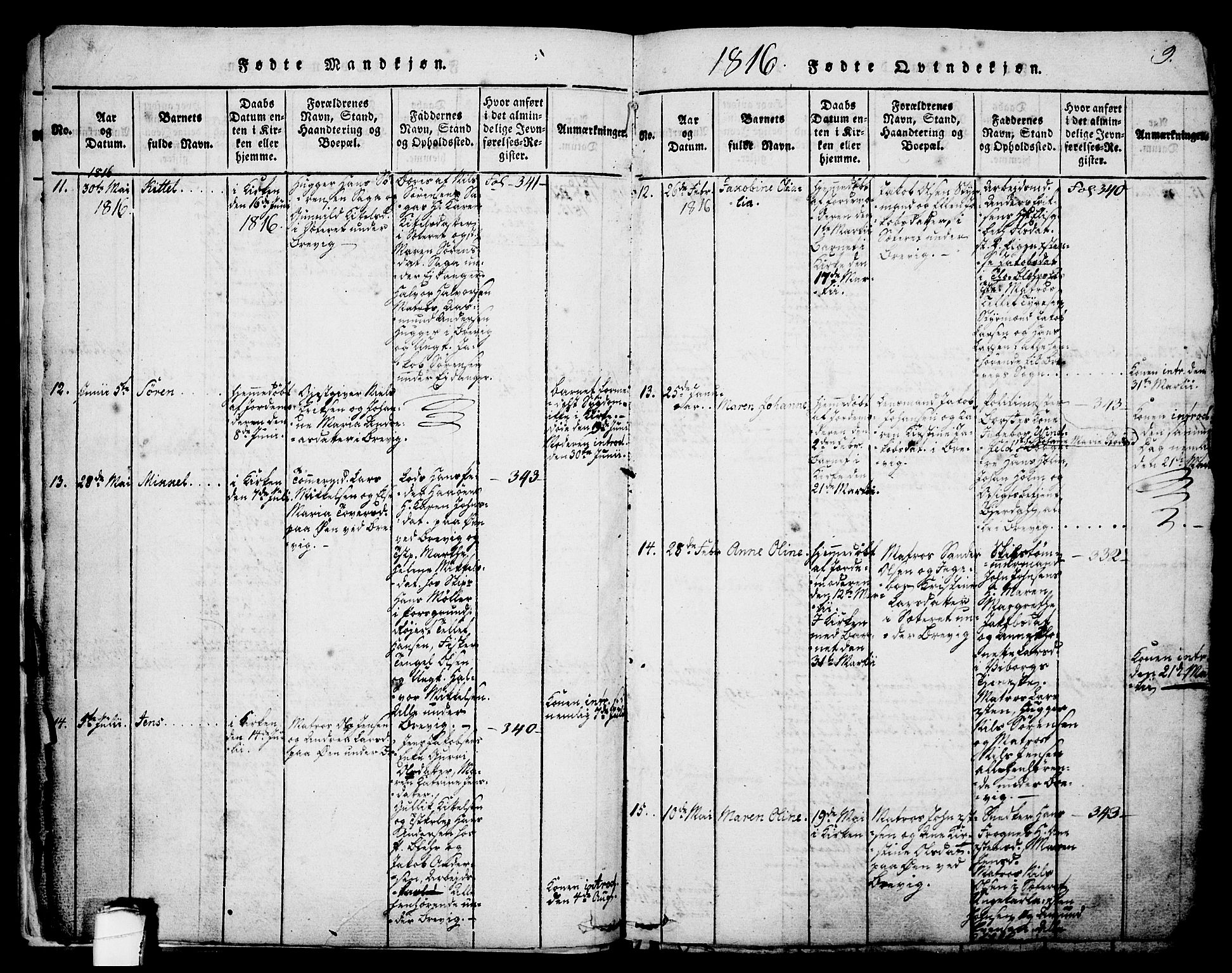 Brevik kirkebøker, AV/SAKO-A-255/G/Ga/L0001: Klokkerbok nr. 1, 1814-1845, s. 9