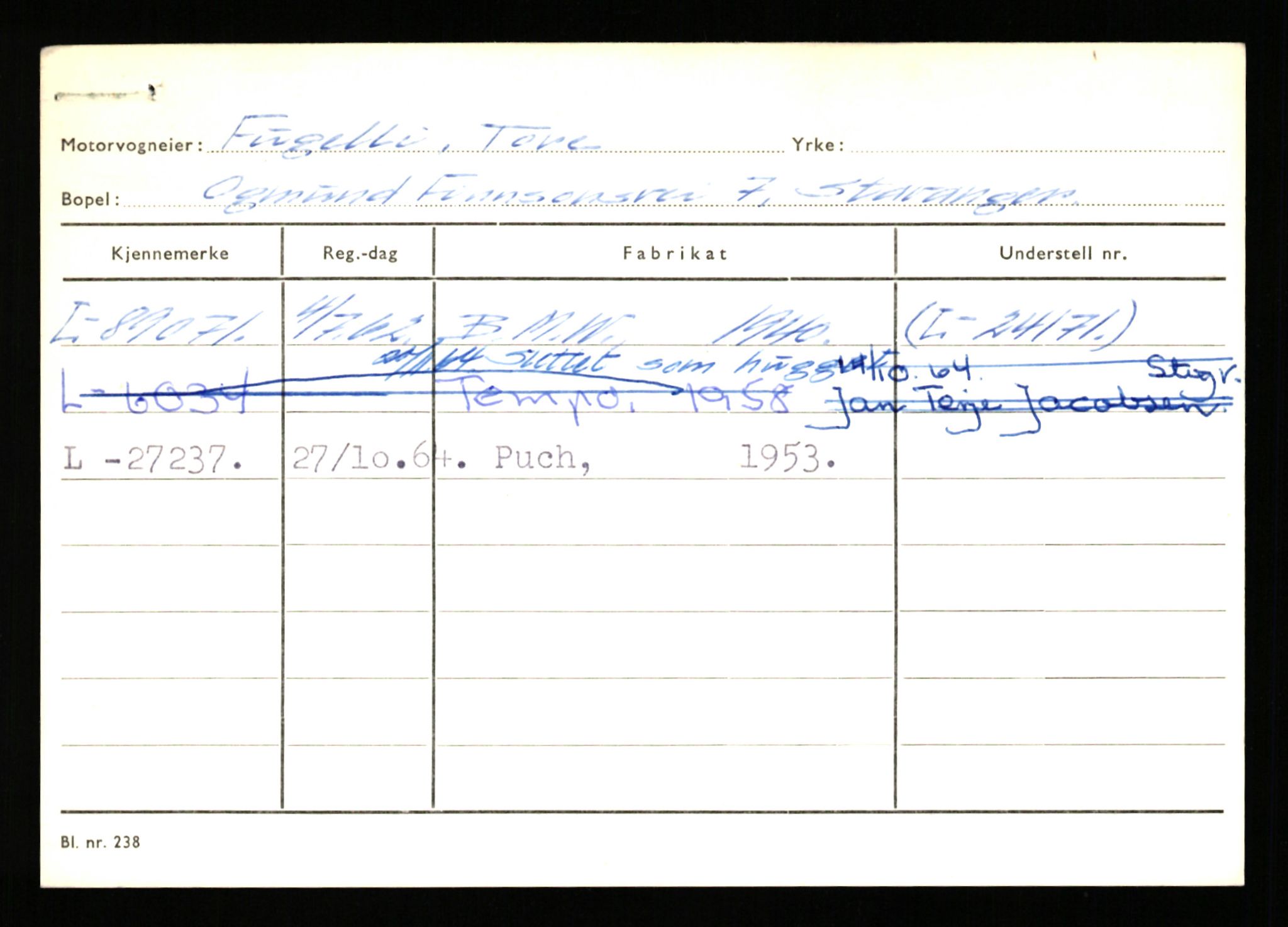 Stavanger trafikkstasjon, AV/SAST-A-101942/0/H/L0009: Fjælberg - Fuglerud, 1930-1971, s. 2892