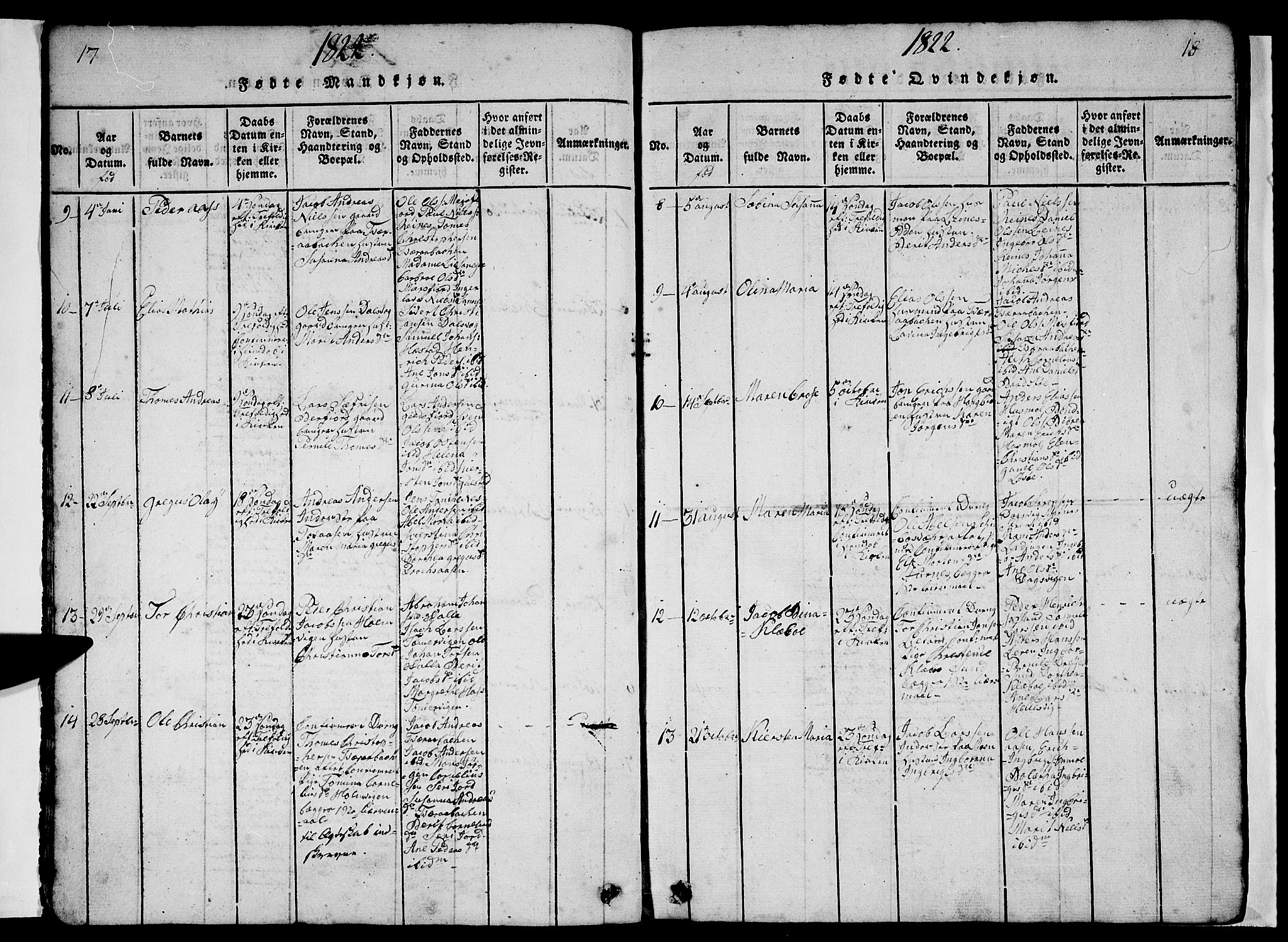 Ministerialprotokoller, klokkerbøker og fødselsregistre - Nordland, AV/SAT-A-1459/831/L0474: Klokkerbok nr. 831C01, 1820-1850, s. 17-18