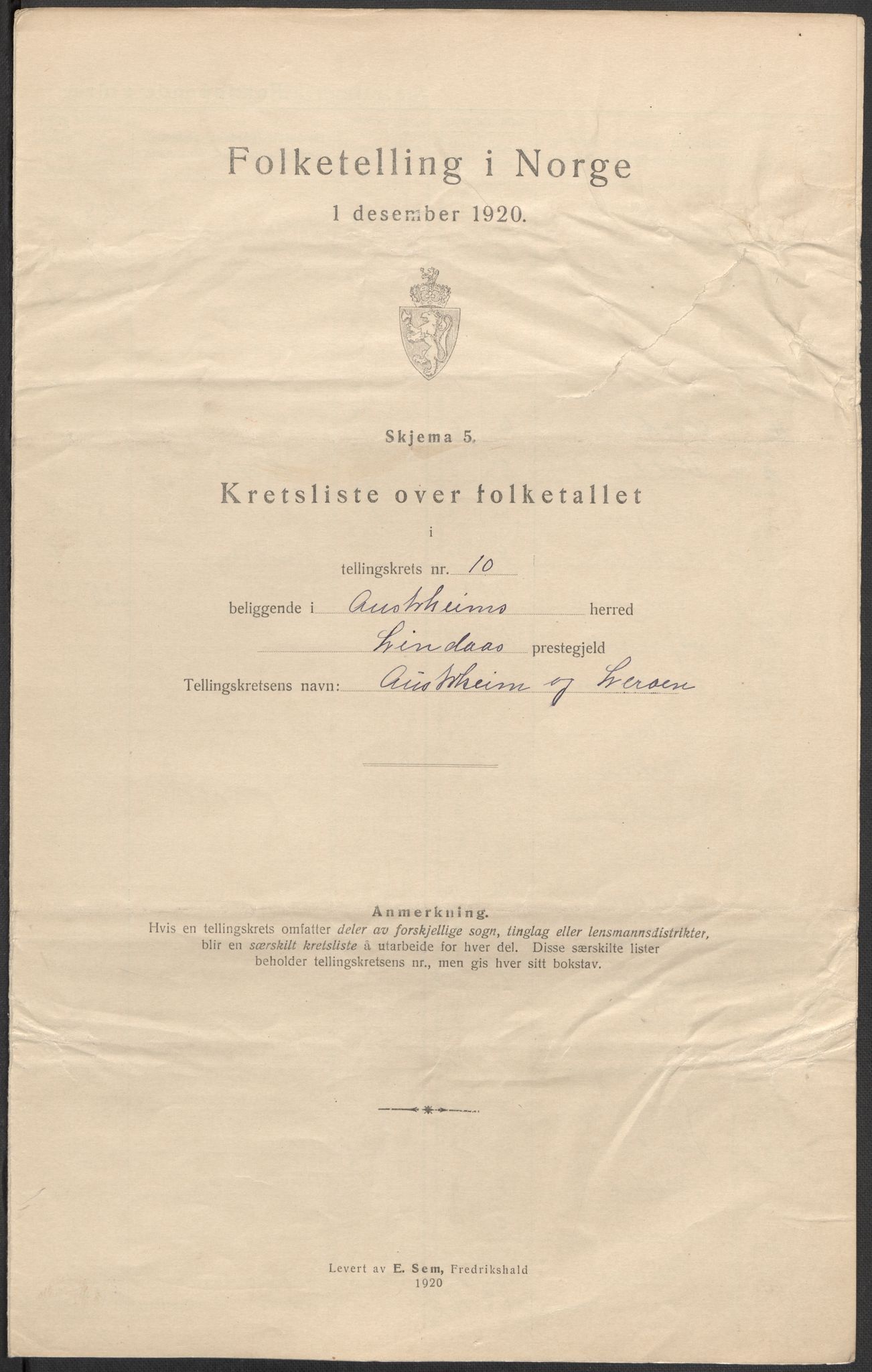 SAB, Folketelling 1920 for 1264 Austrheim herred, 1920, s. 32