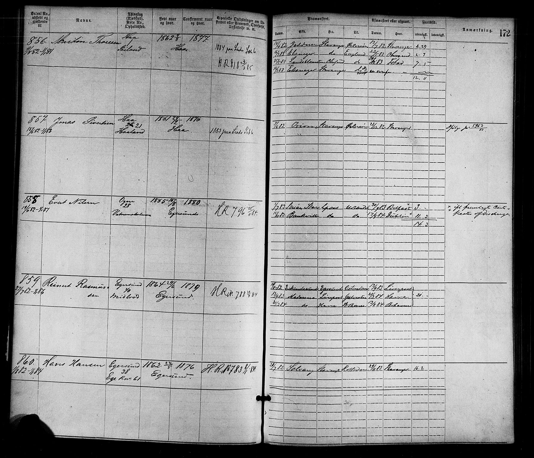 Egersund mønstringskrets, AV/SAK-2031-0019/F/Fa/L0001: Annotasjonsrulle nr 1-1440 med register, O-1, 1869-1895, s. 193