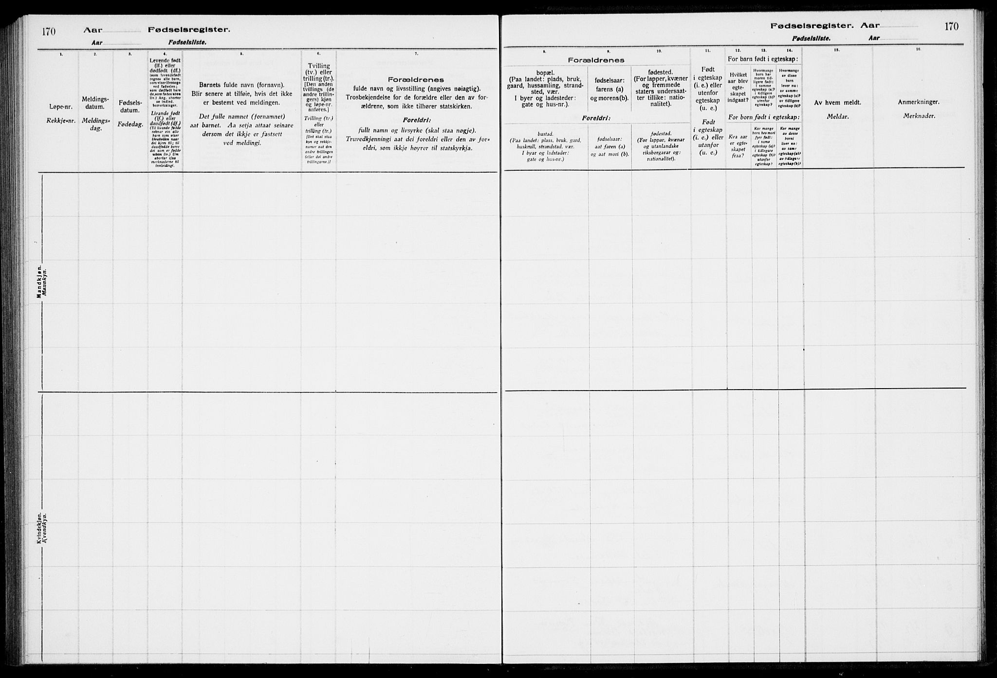 Birkeland Sokneprestembete, AV/SAB-A-74601/I/Id/L00A1: Fødselsregister nr. A 1, 1916-1926, s. 170