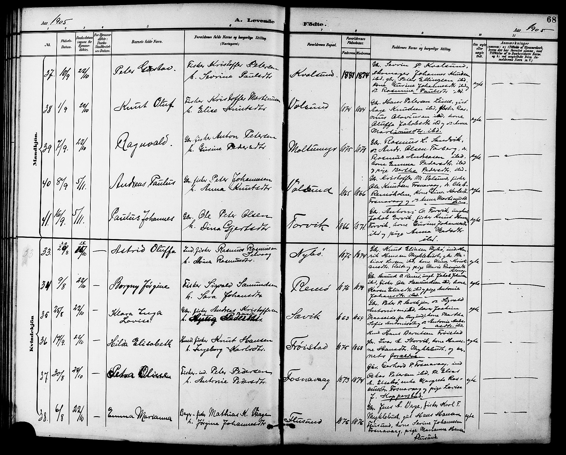 Ministerialprotokoller, klokkerbøker og fødselsregistre - Møre og Romsdal, SAT/A-1454/507/L0082: Klokkerbok nr. 507C05, 1896-1914, s. 68