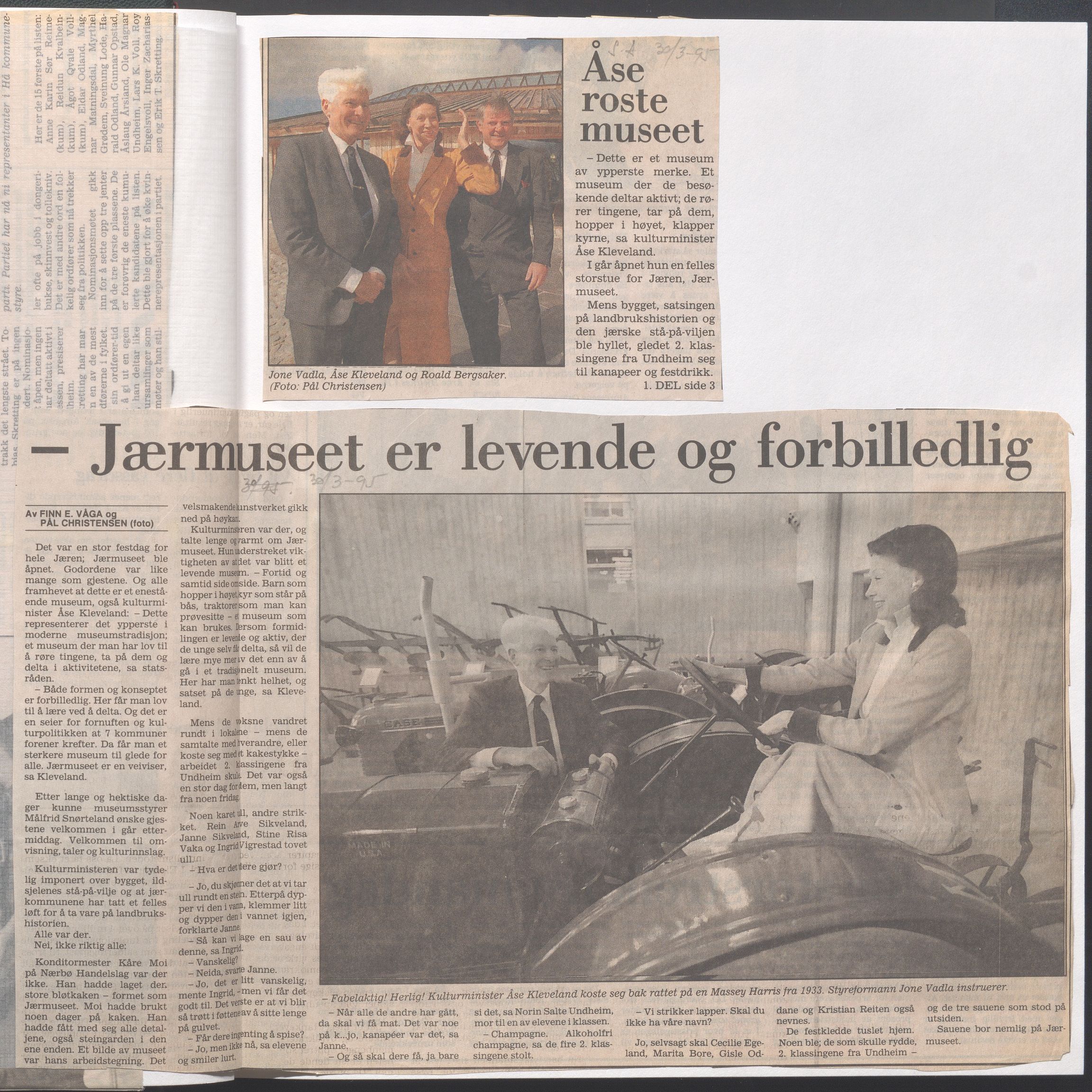 Hå kommune - Kulturetaten, IKAR/A-304/Ub/Ubc/L0008: Avisutklipp - Diverse, 1995