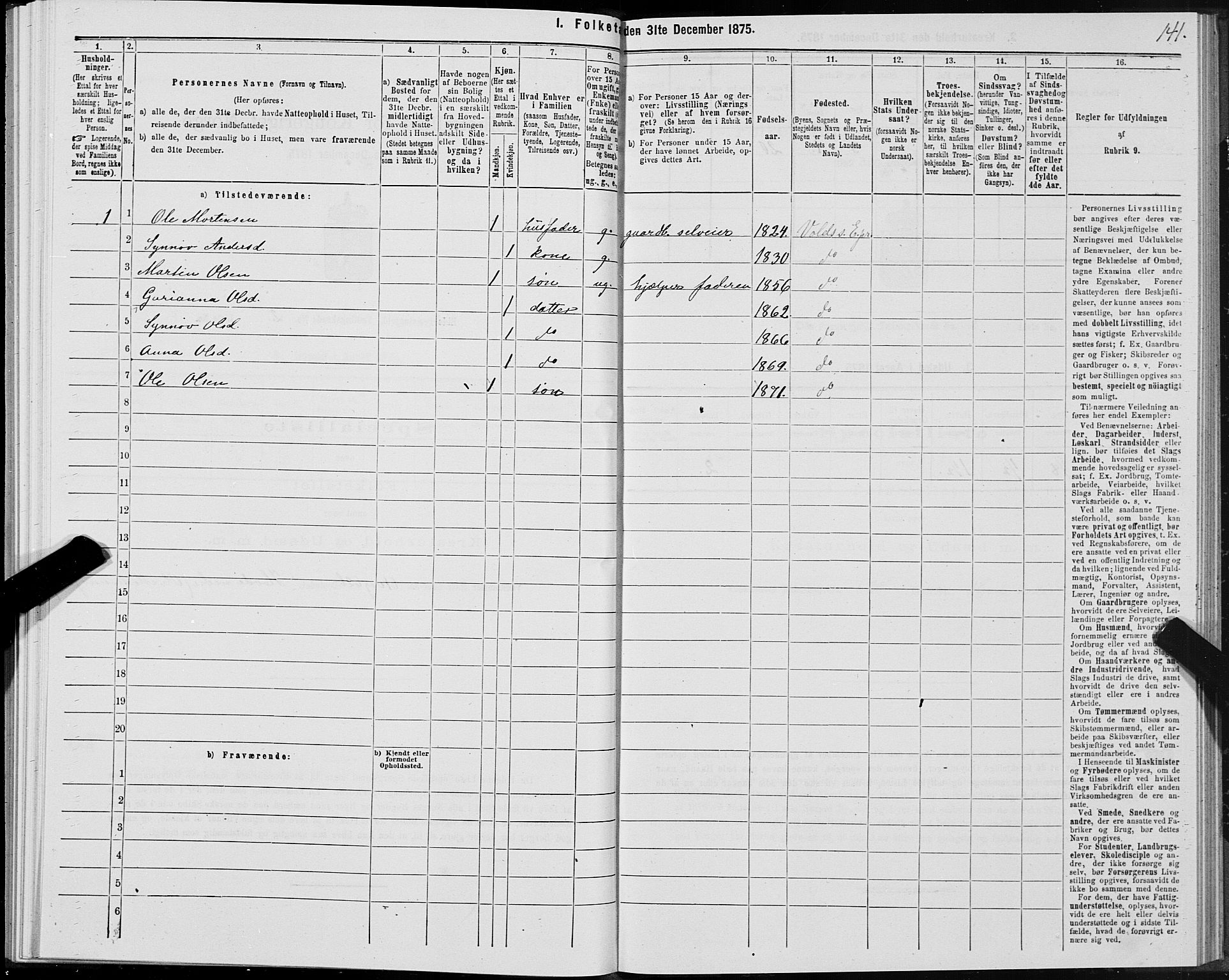 SAT, Folketelling 1875 for 1538P Eid prestegjeld, 1875, s. 1141