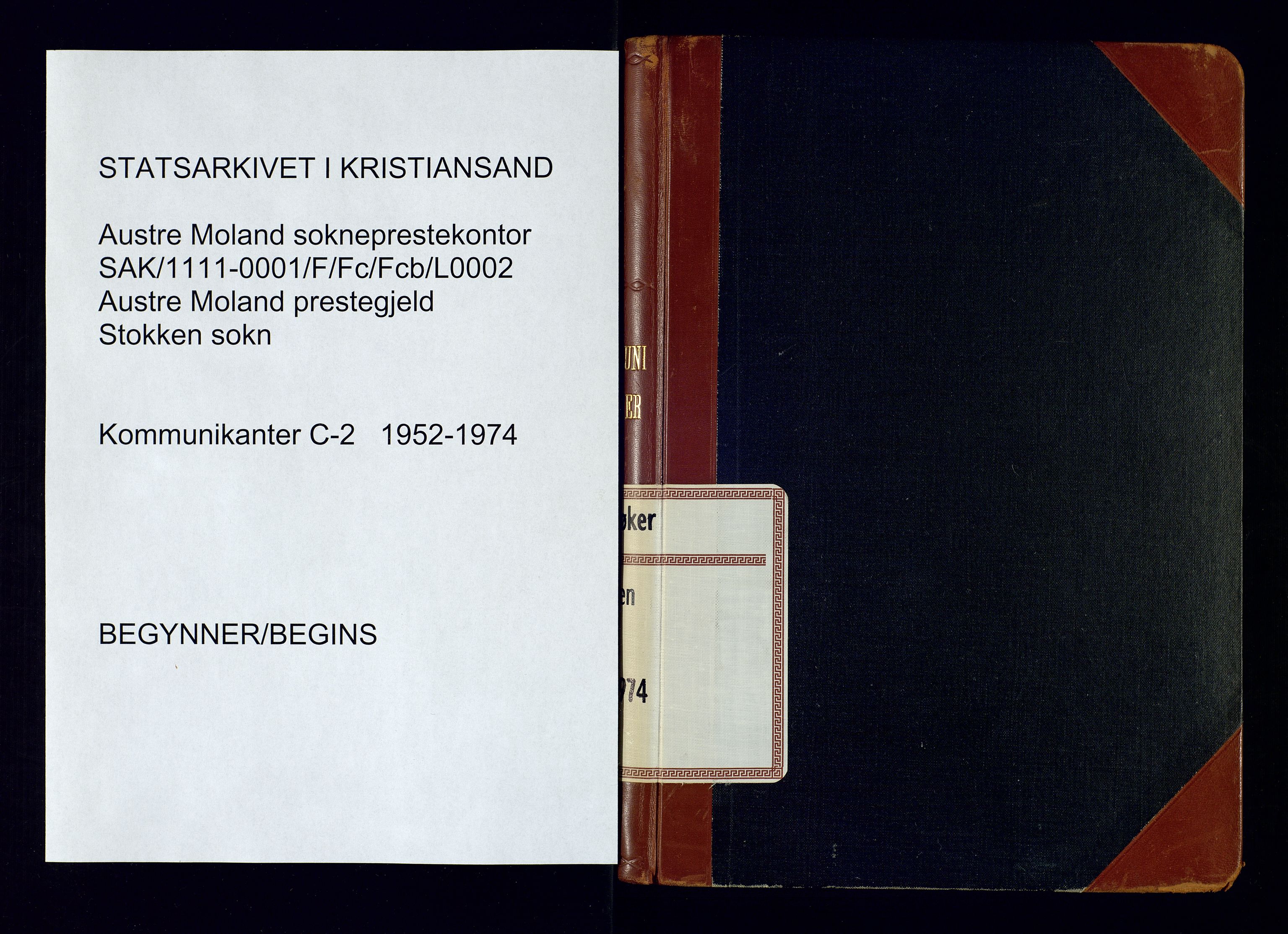 Austre Moland sokneprestkontor, SAK/1111-0001/F/Fc/Fcb/L0002: Kommunikantprotokoll nr. C-2, 1952-1974