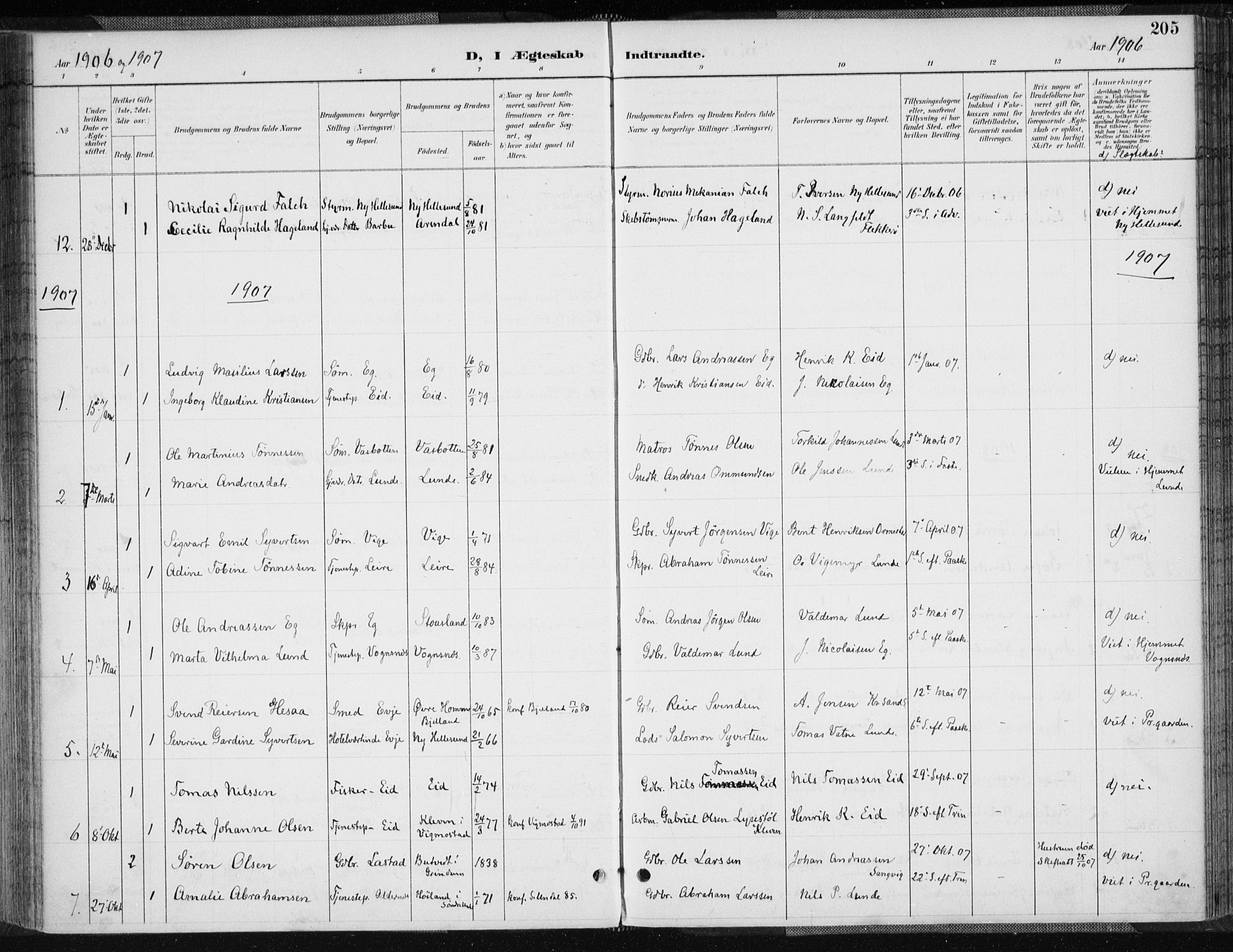 Søgne sokneprestkontor, SAK/1111-0037/F/Fa/Fab/L0013: Ministerialbok nr. A 13, 1892-1911, s. 205