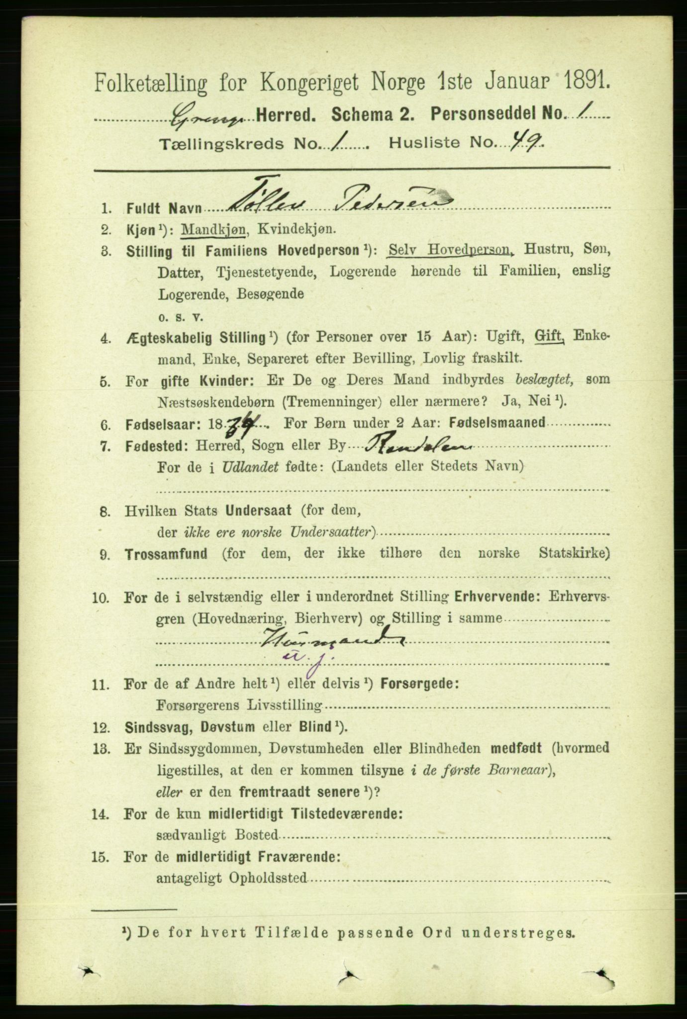 RA, Folketelling 1891 for 1742 Grong herred, 1891, s. 425
