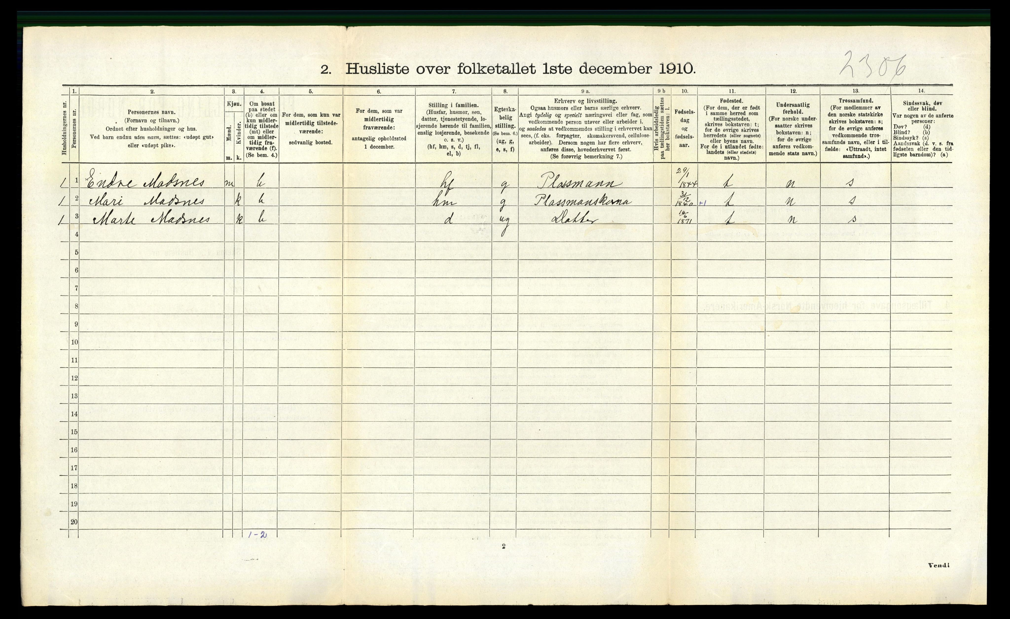 RA, Folketelling 1910 for 1415 Lavik herred, 1910, s. 322