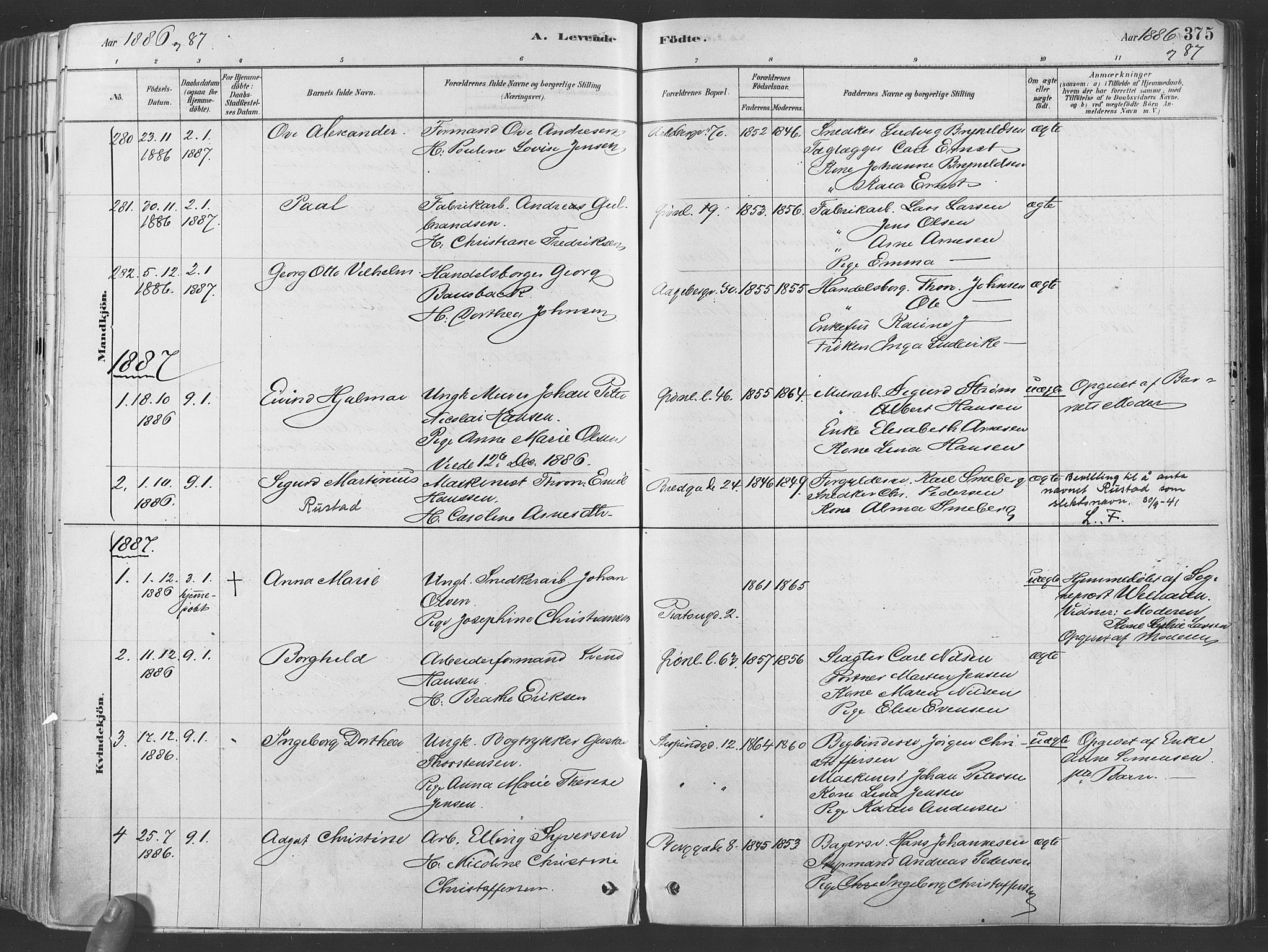 Grønland prestekontor Kirkebøker, AV/SAO-A-10848/F/Fa/L0007: Ministerialbok nr. 7, 1878-1888, s. 375