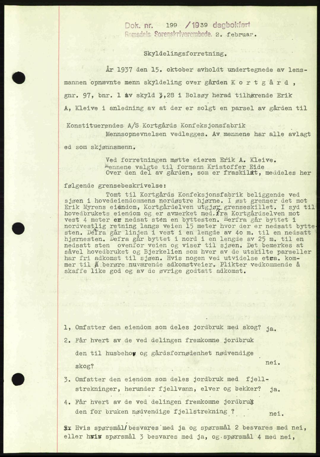Romsdal sorenskriveri, AV/SAT-A-4149/1/2/2C: Pantebok nr. A6, 1938-1939, Dagboknr: 199/1939