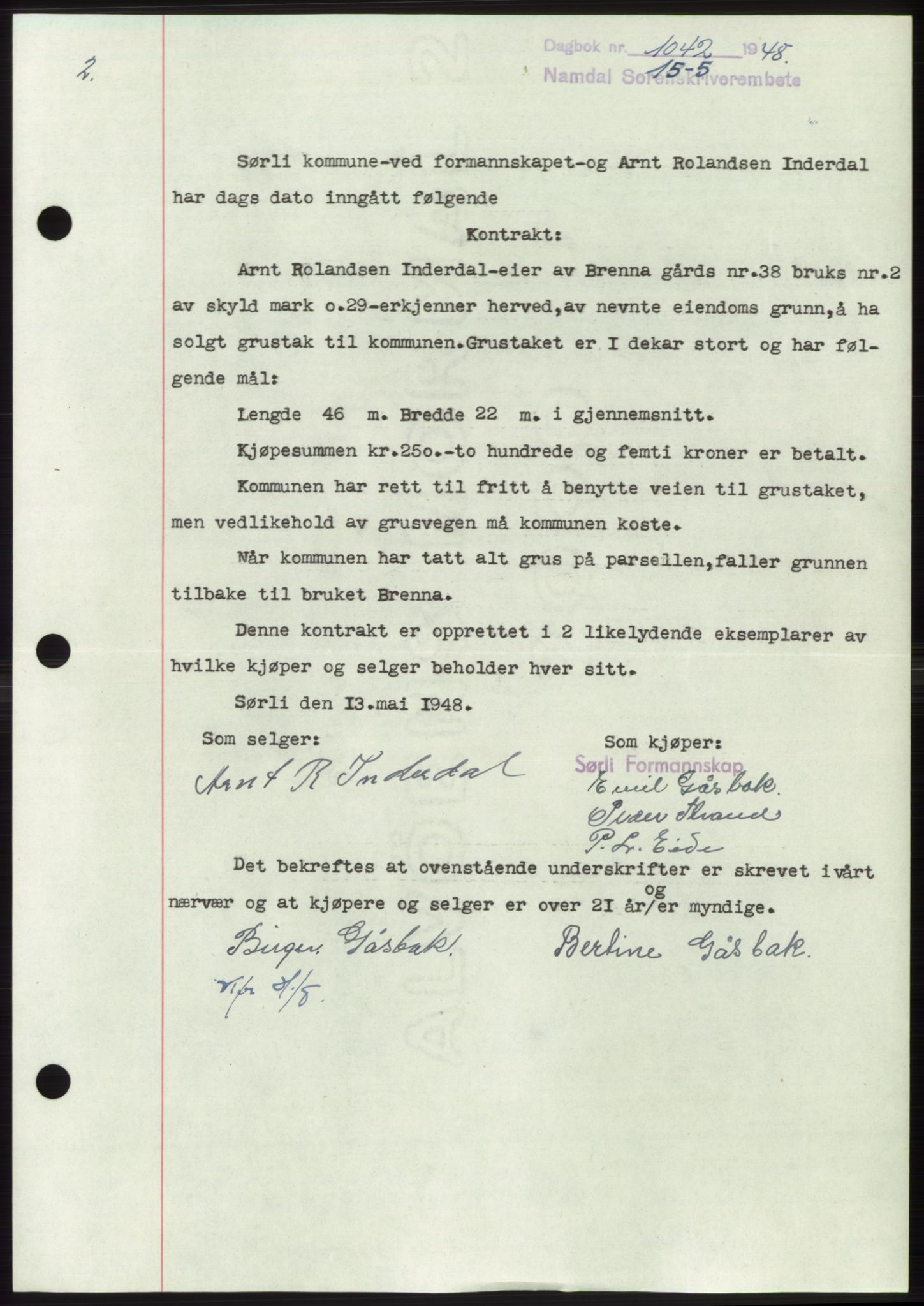 Namdal sorenskriveri, SAT/A-4133/1/2/2C: Pantebok nr. -, 1947-1948, Dagboknr: 1042/1948