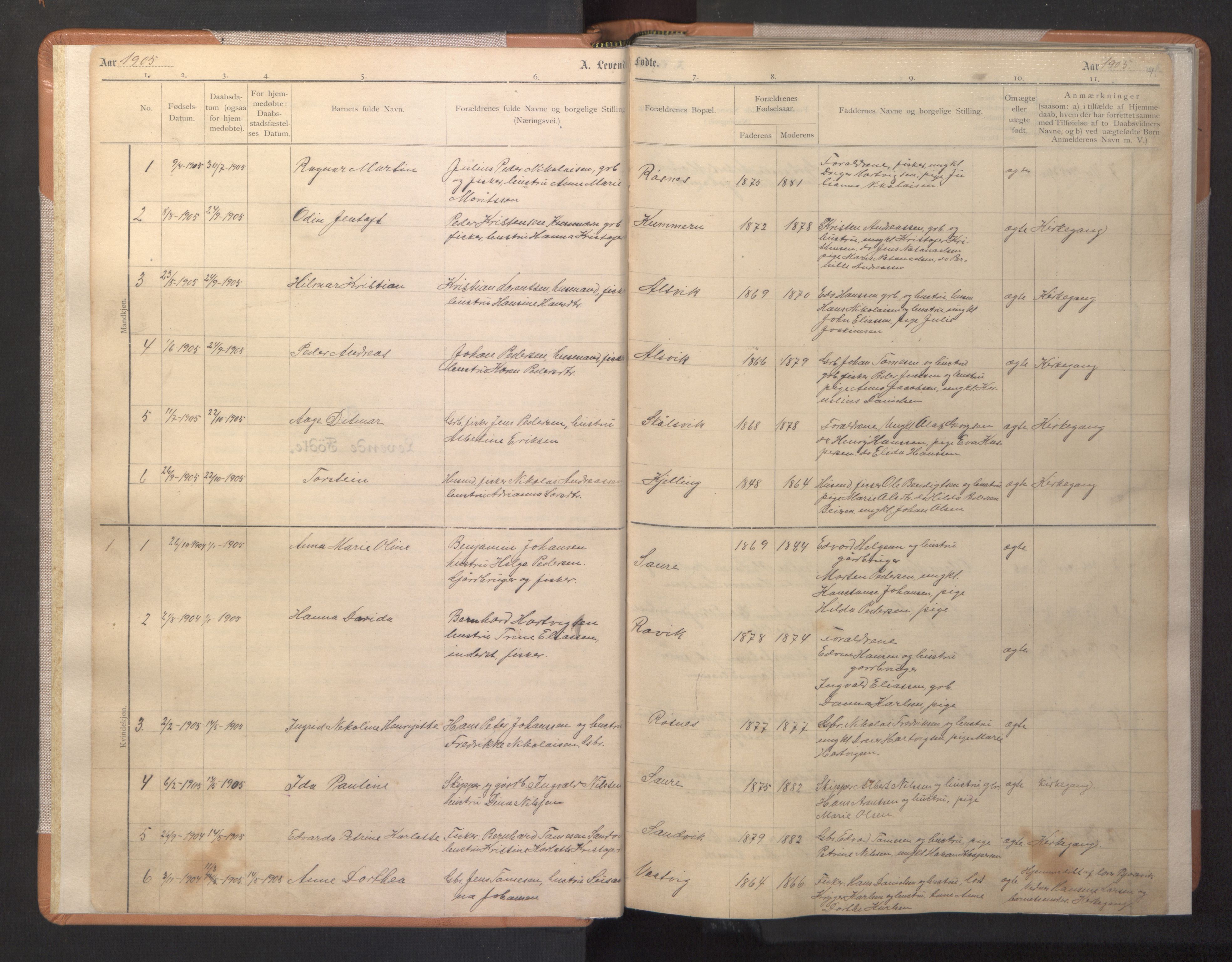 Ministerialprotokoller, klokkerbøker og fødselsregistre - Nordland, AV/SAT-A-1459/806/L0117: Klokkerbok nr. 806C01, 1905-1957, s. 4