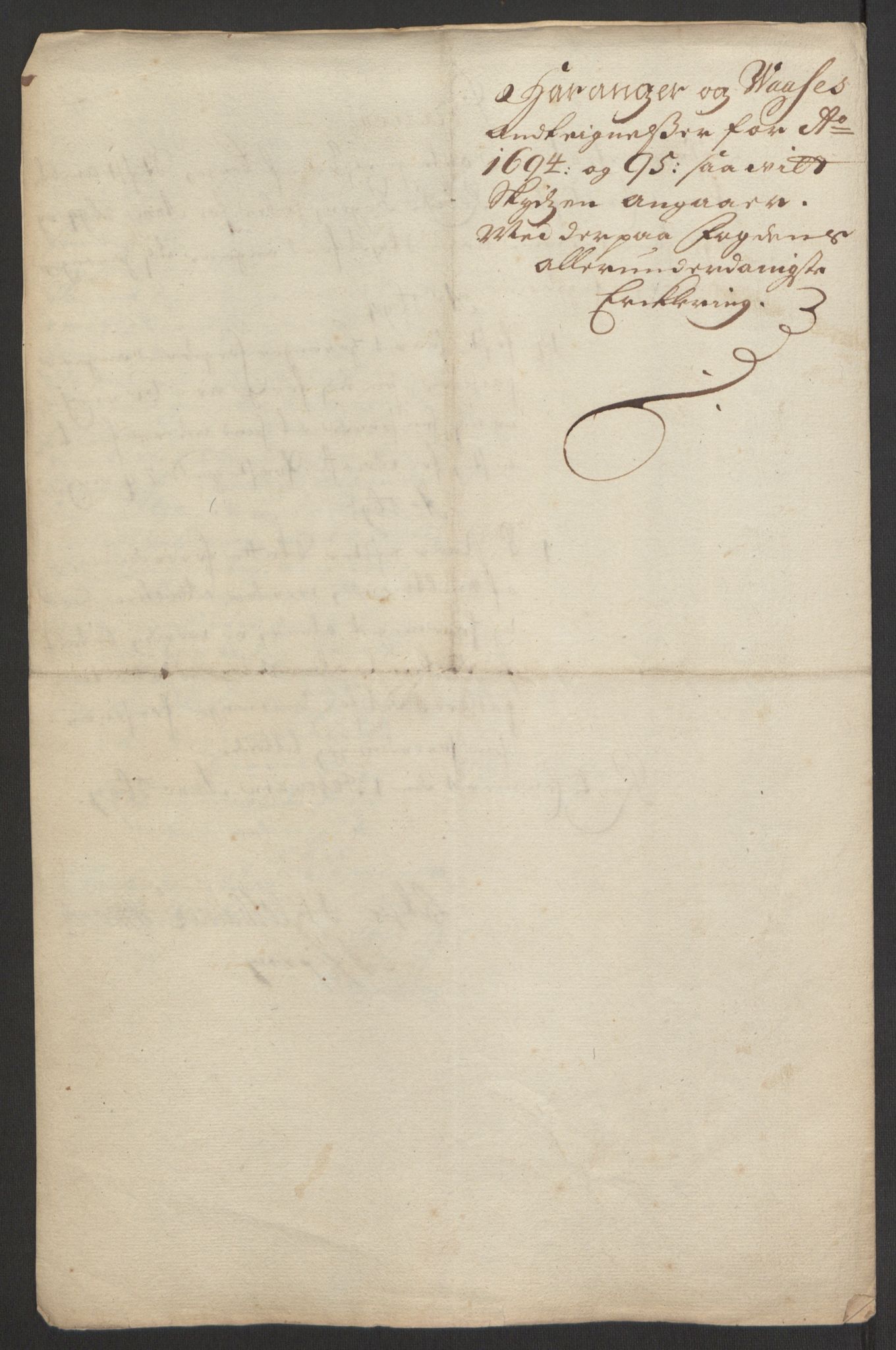 Rentekammeret inntil 1814, Reviderte regnskaper, Fogderegnskap, RA/EA-4092/R48/L2976: Fogderegnskap Sunnhordland og Hardanger, 1695-1696, s. 222