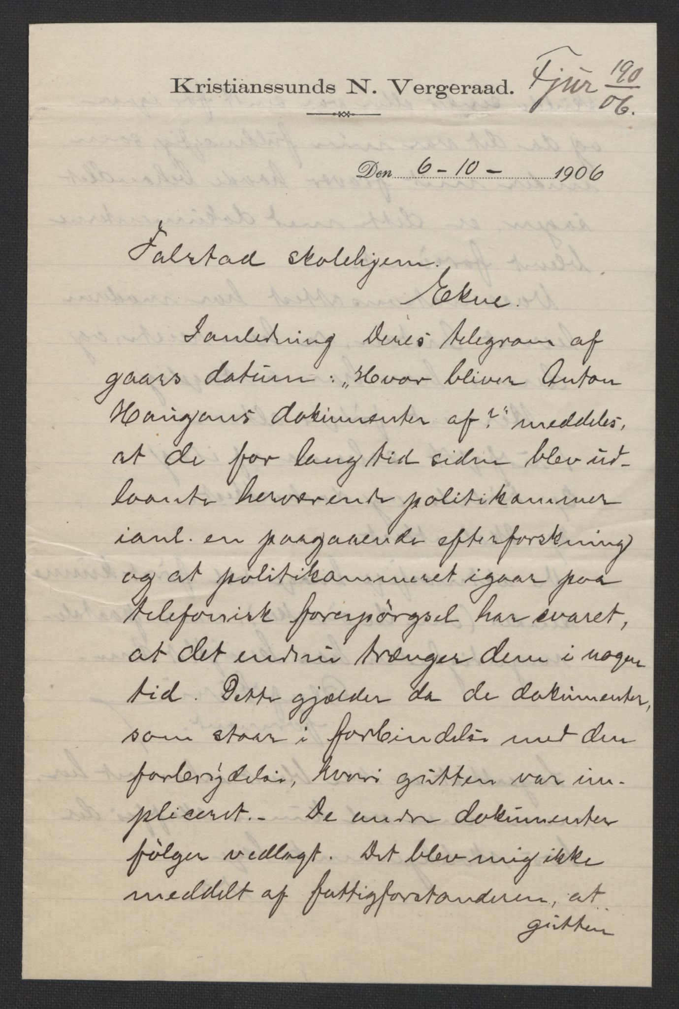 Falstad skolehjem, RA/S-1676/E/Eb/L0007: Elevmapper løpenr. 146-168, 1905-1911, s. 175