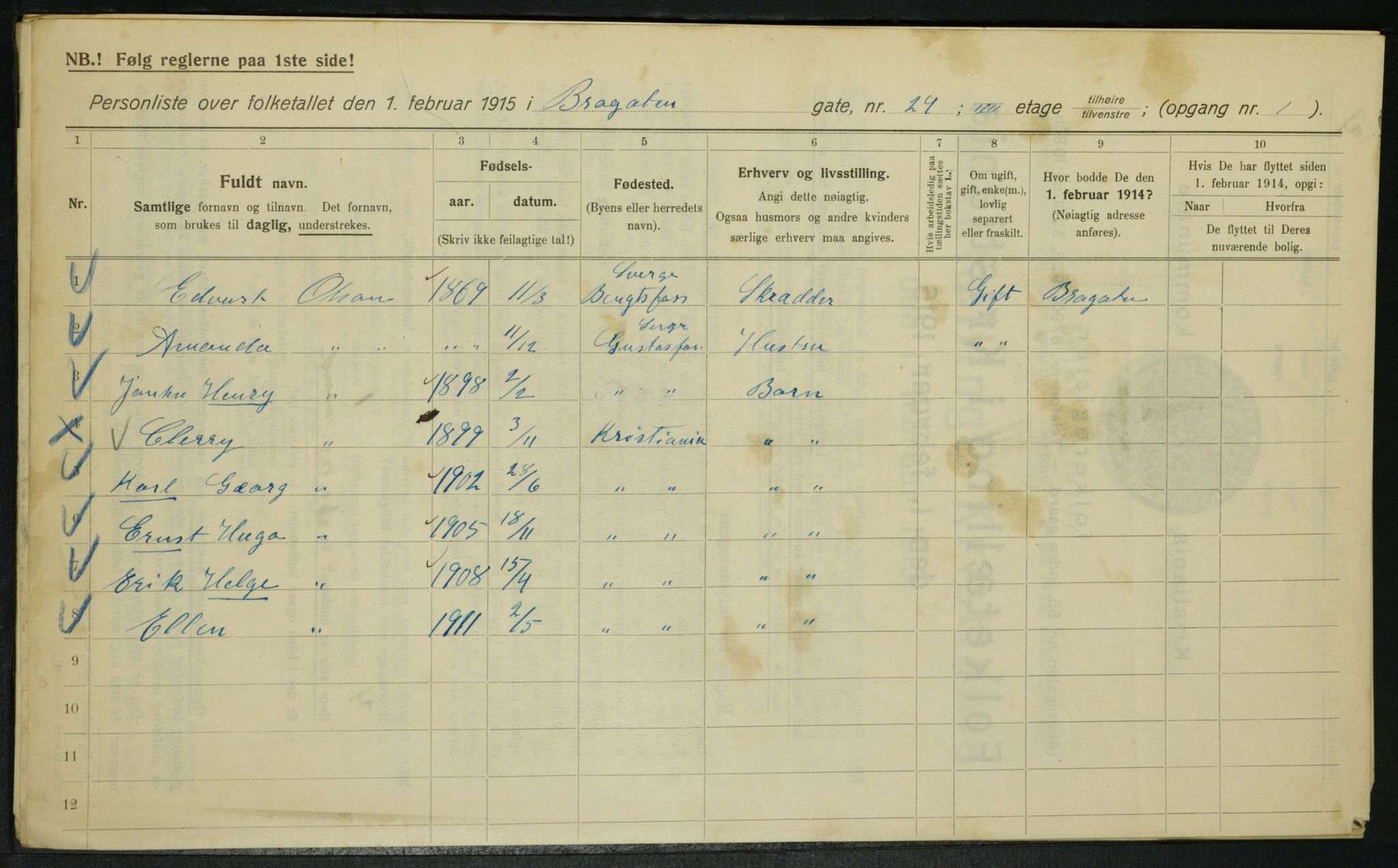 OBA, Kommunal folketelling 1.2.1915 for Kristiania, 1915, s. 9896