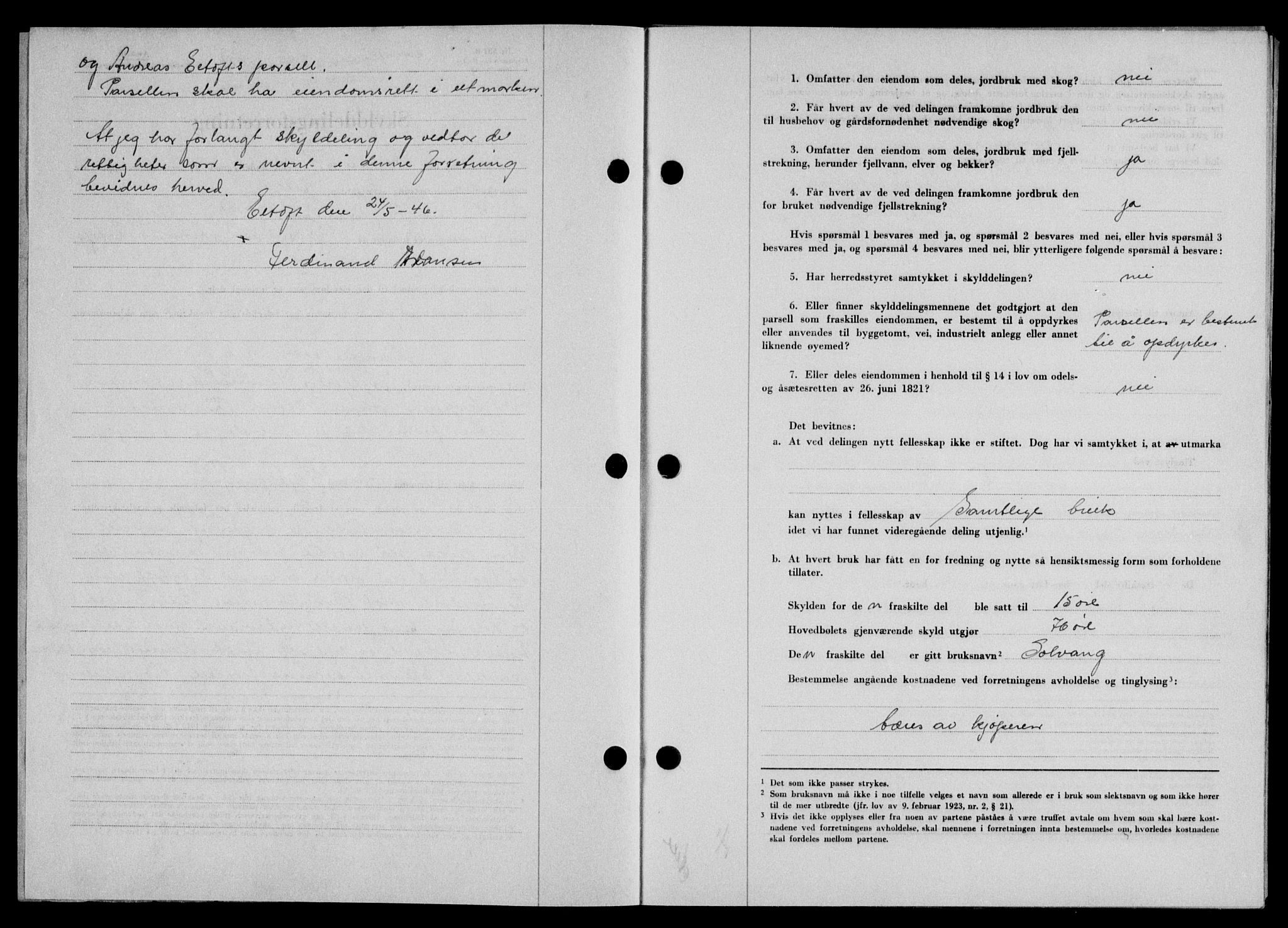 Lofoten sorenskriveri, SAT/A-0017/1/2/2C/L0014a: Pantebok nr. 14a, 1946-1946, Dagboknr: 699/1946