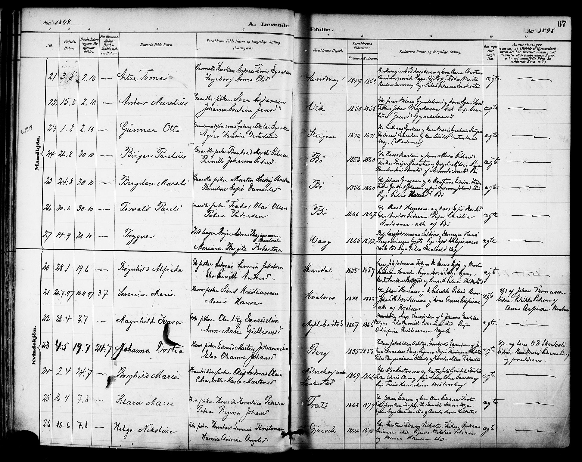 Ministerialprotokoller, klokkerbøker og fødselsregistre - Nordland, AV/SAT-A-1459/855/L0803: Ministerialbok nr. 855A11, 1887-1905, s. 67