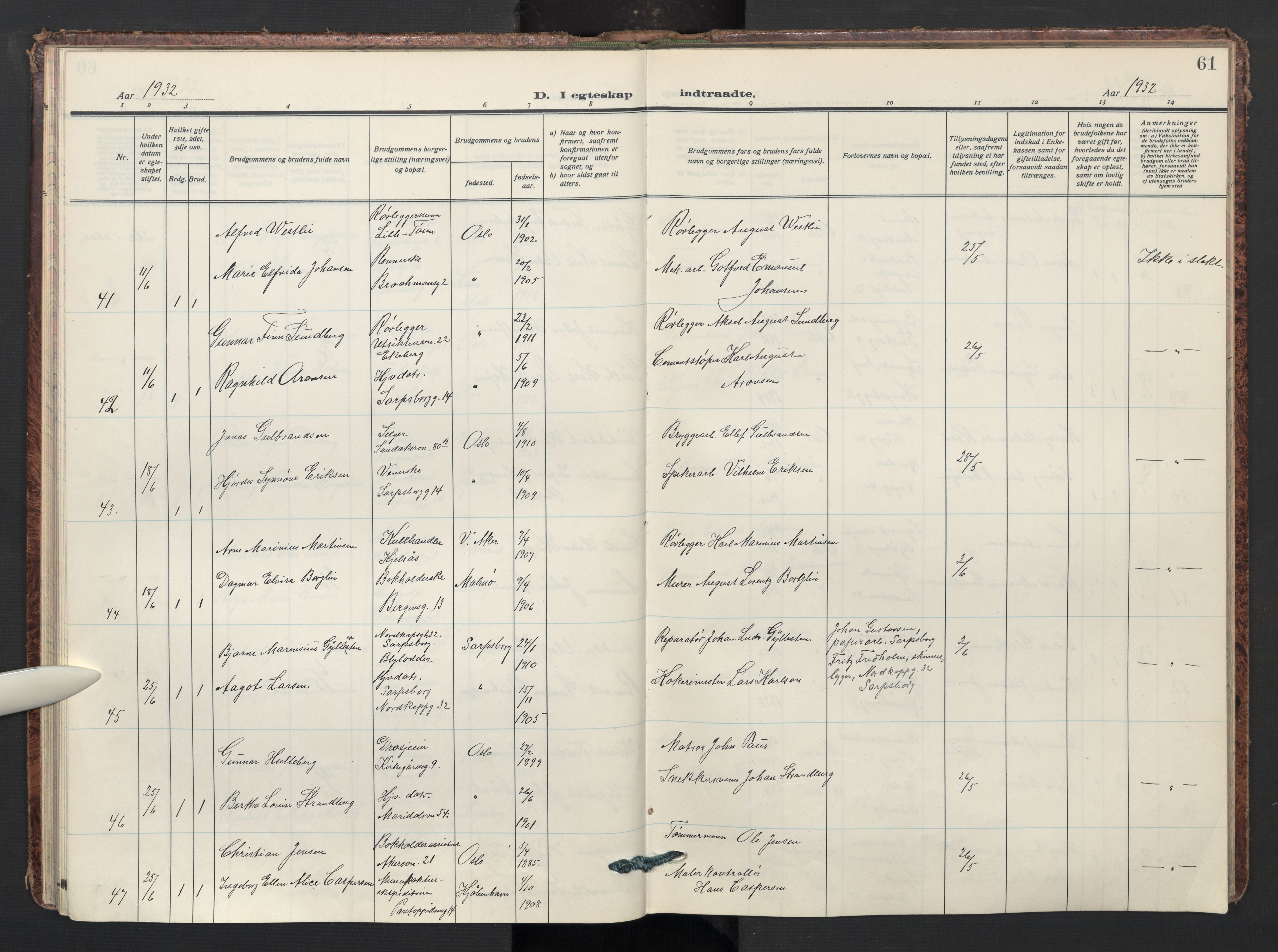 Sagene prestekontor Kirkebøker, AV/SAO-A-10796/F/L0016: Ministerialbok nr. 16, 1929-1935, s. 61