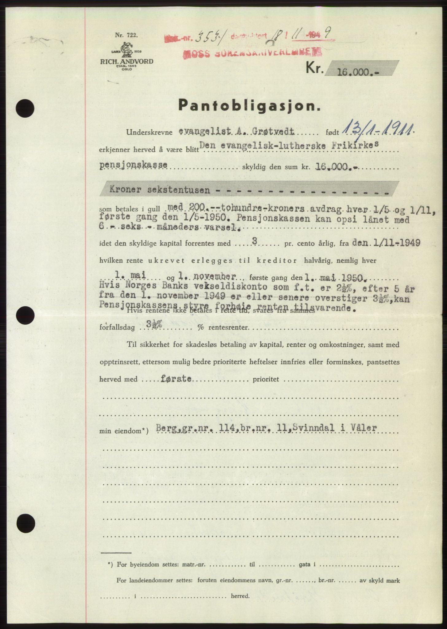 Moss sorenskriveri, SAO/A-10168: Pantebok nr. B23, 1949-1950, Dagboknr: 3531/1949