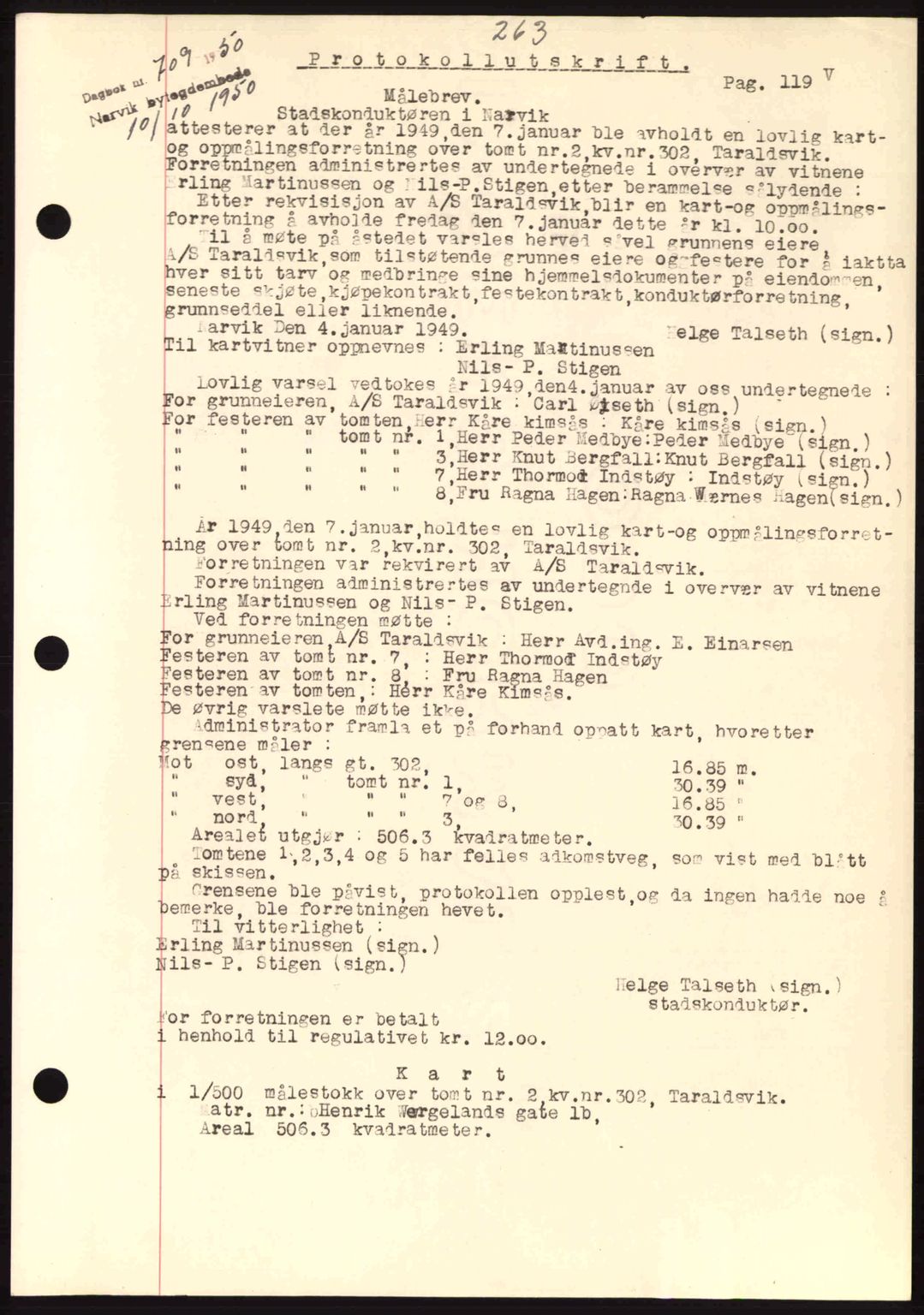 Narvik sorenskriveri, SAT/A-0002/1/2/2C/2Ca: Pantebok nr. A26, 1950-1950, Dagboknr: 709/1950