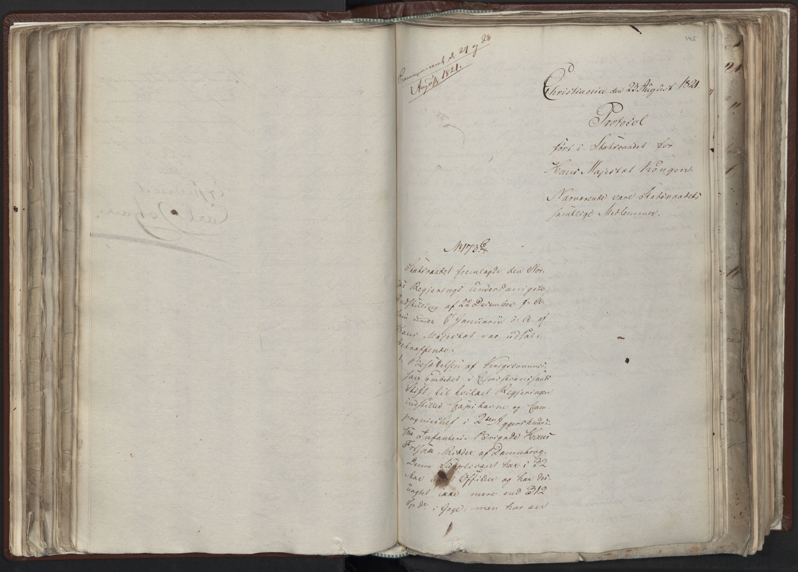 Statsrådssekretariatet, AV/RA-S-1001/A/Ab/L0012: Kgl. res. nr. 5679-6008 II, 1821, s. 144b-145a