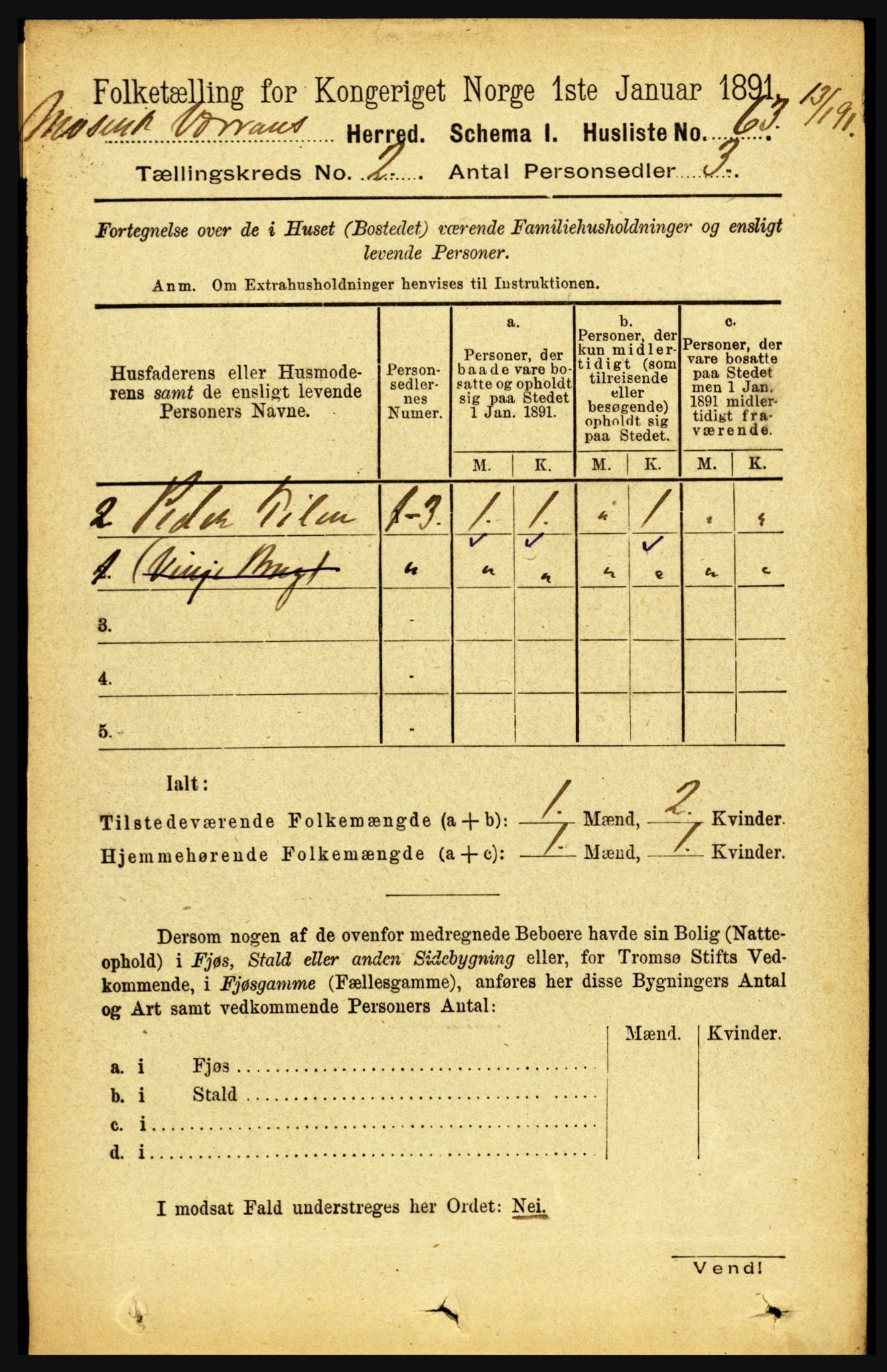 RA, Folketelling 1891 for 1723 Mosvik og Verran herred, 1891, s. 484