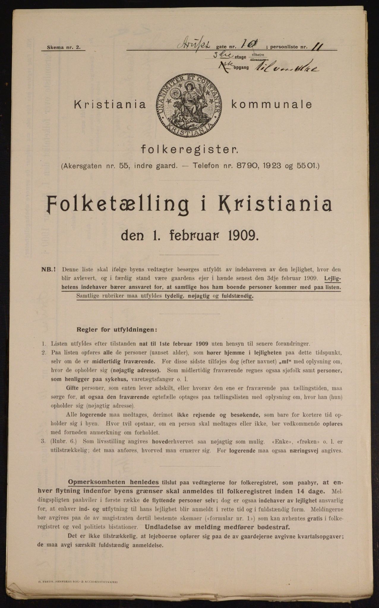 OBA, Kommunal folketelling 1.2.1909 for Kristiania kjøpstad, 1909, s. 2096