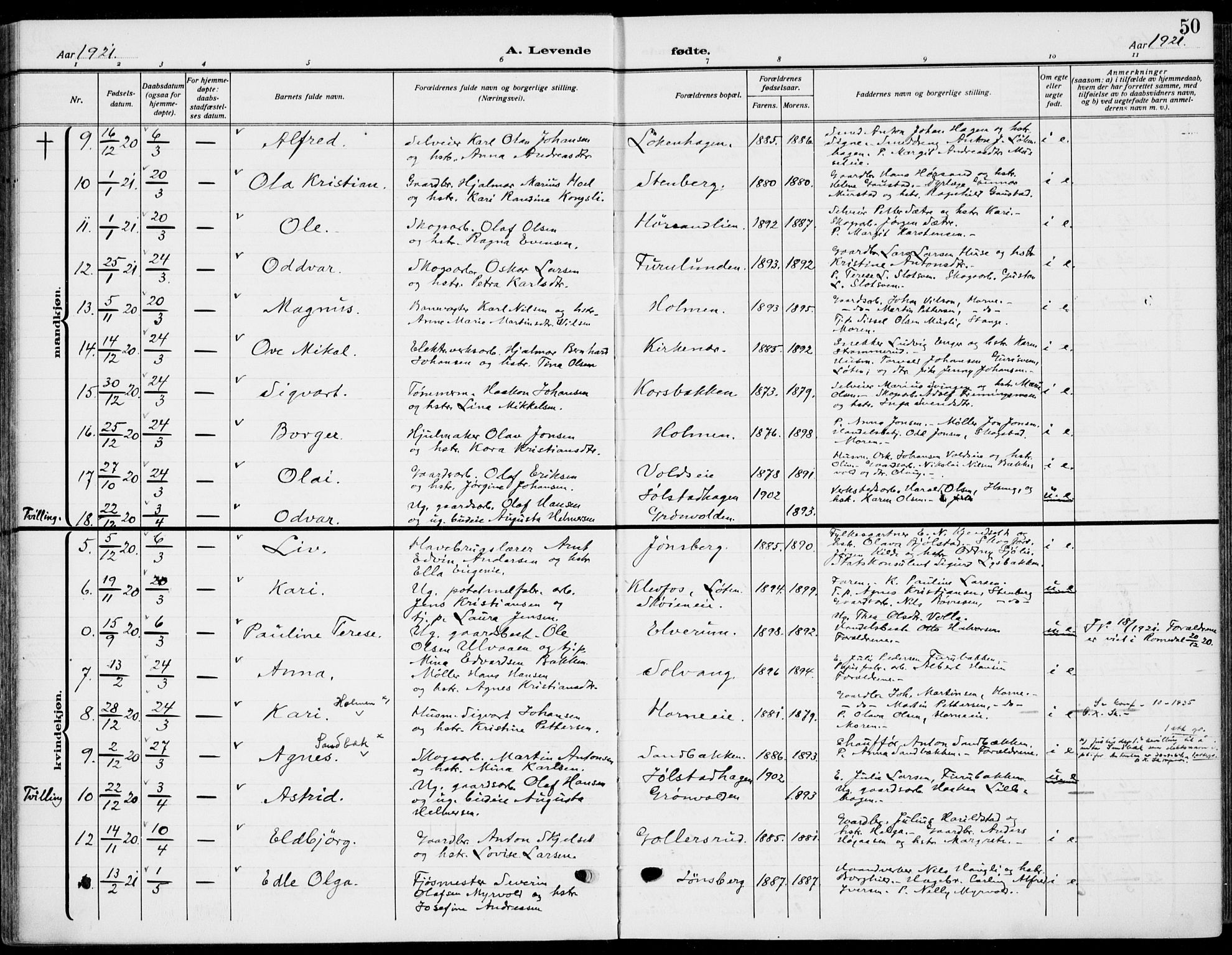 Romedal prestekontor, AV/SAH-PREST-004/K/L0012: Ministerialbok nr. 12, 1913-1935, s. 50