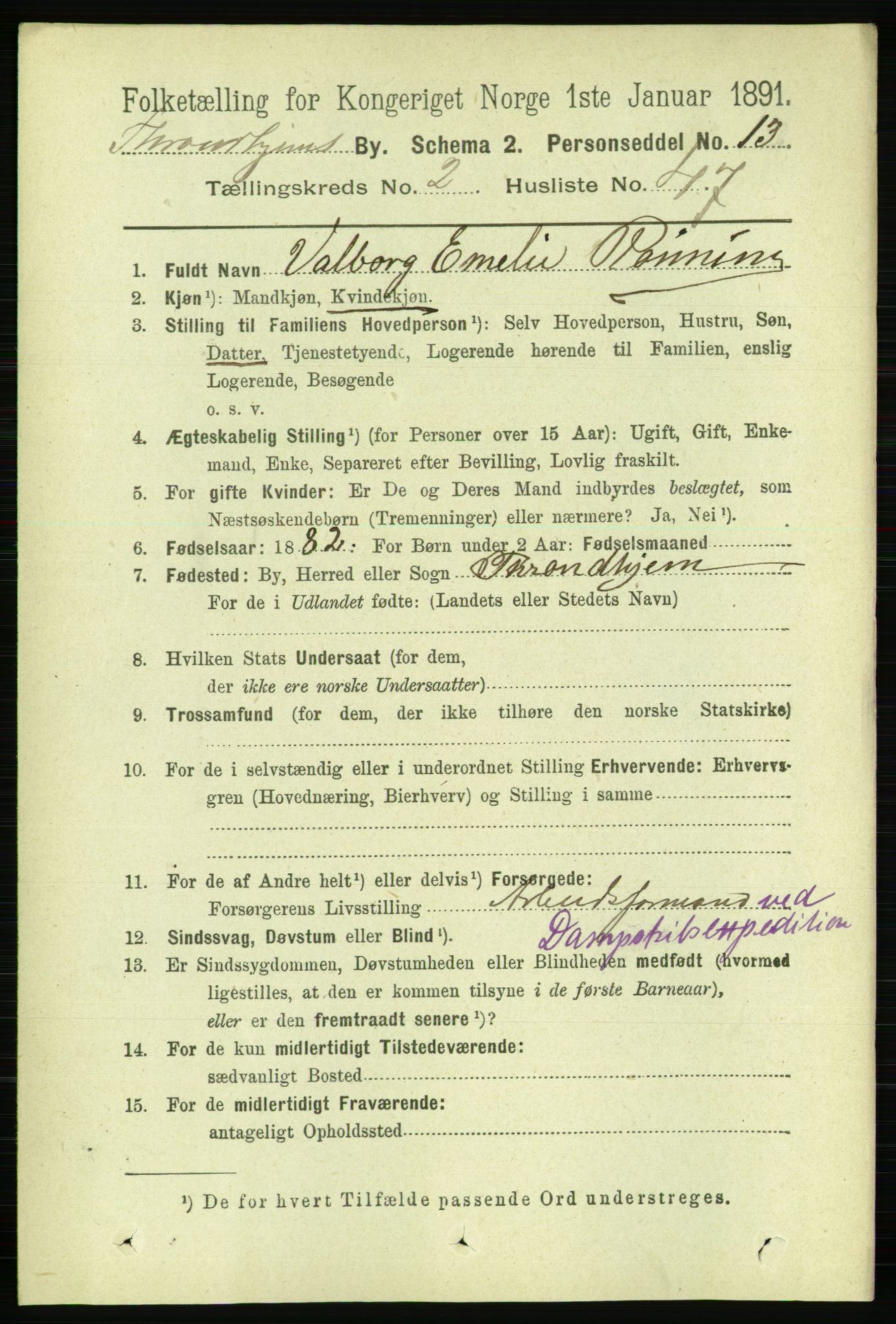 RA, Folketelling 1891 for 1601 Trondheim kjøpstad, 1891, s. 3653