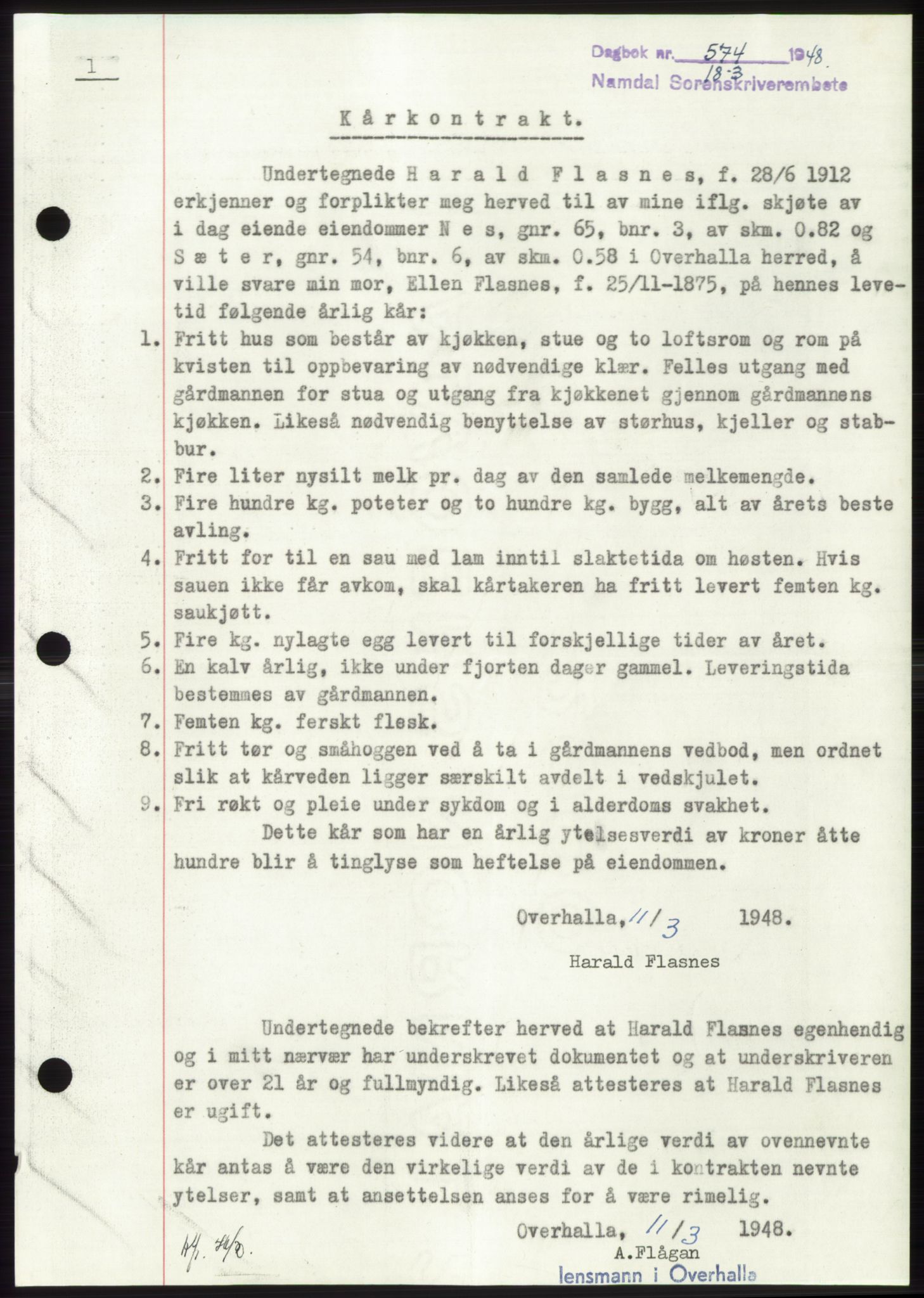 Namdal sorenskriveri, SAT/A-4133/1/2/2C: Pantebok nr. -, 1947-1948, Dagboknr: 574/1948
