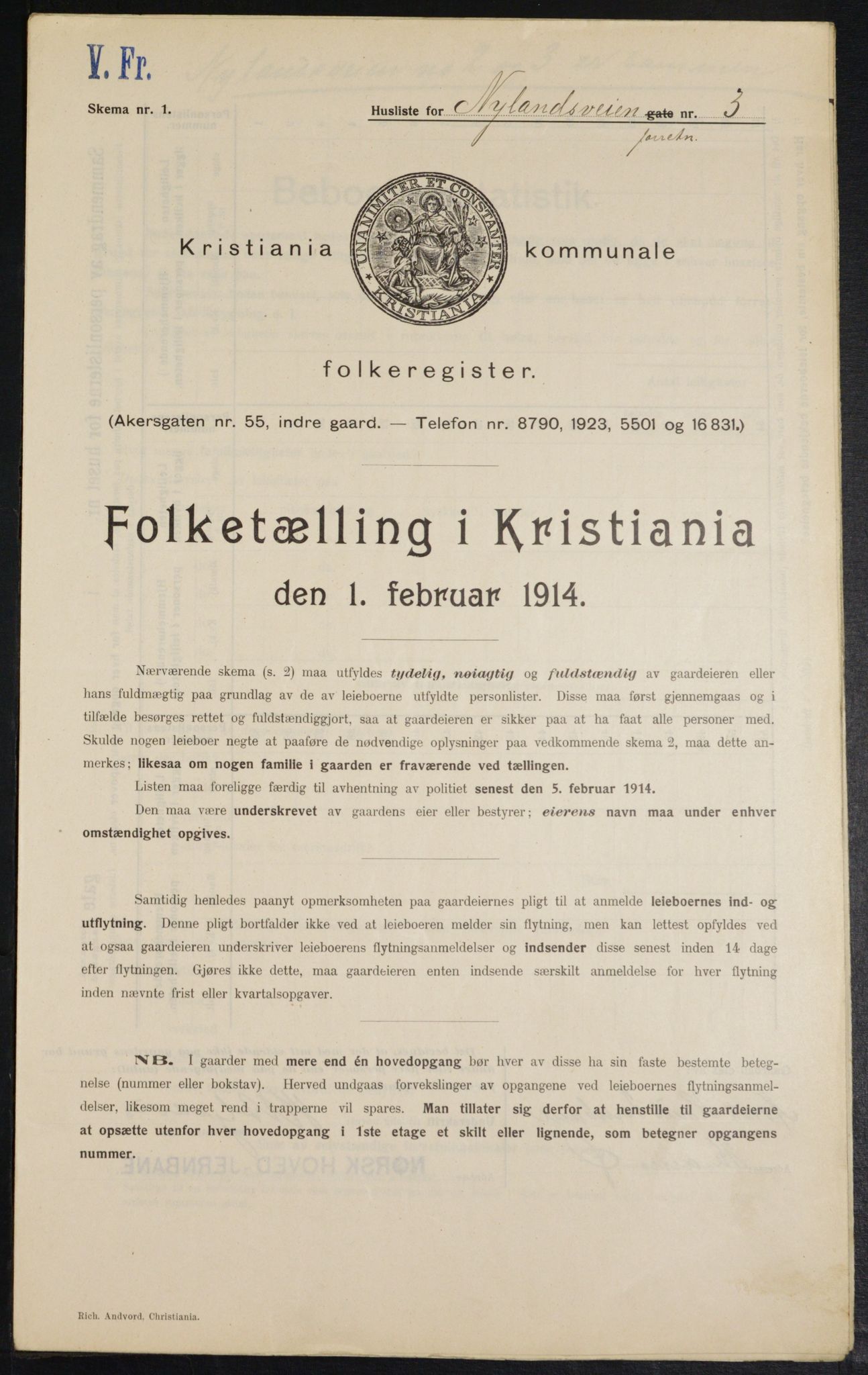 OBA, Kommunal folketelling 1.2.1914 for Kristiania, 1914, s. 74005