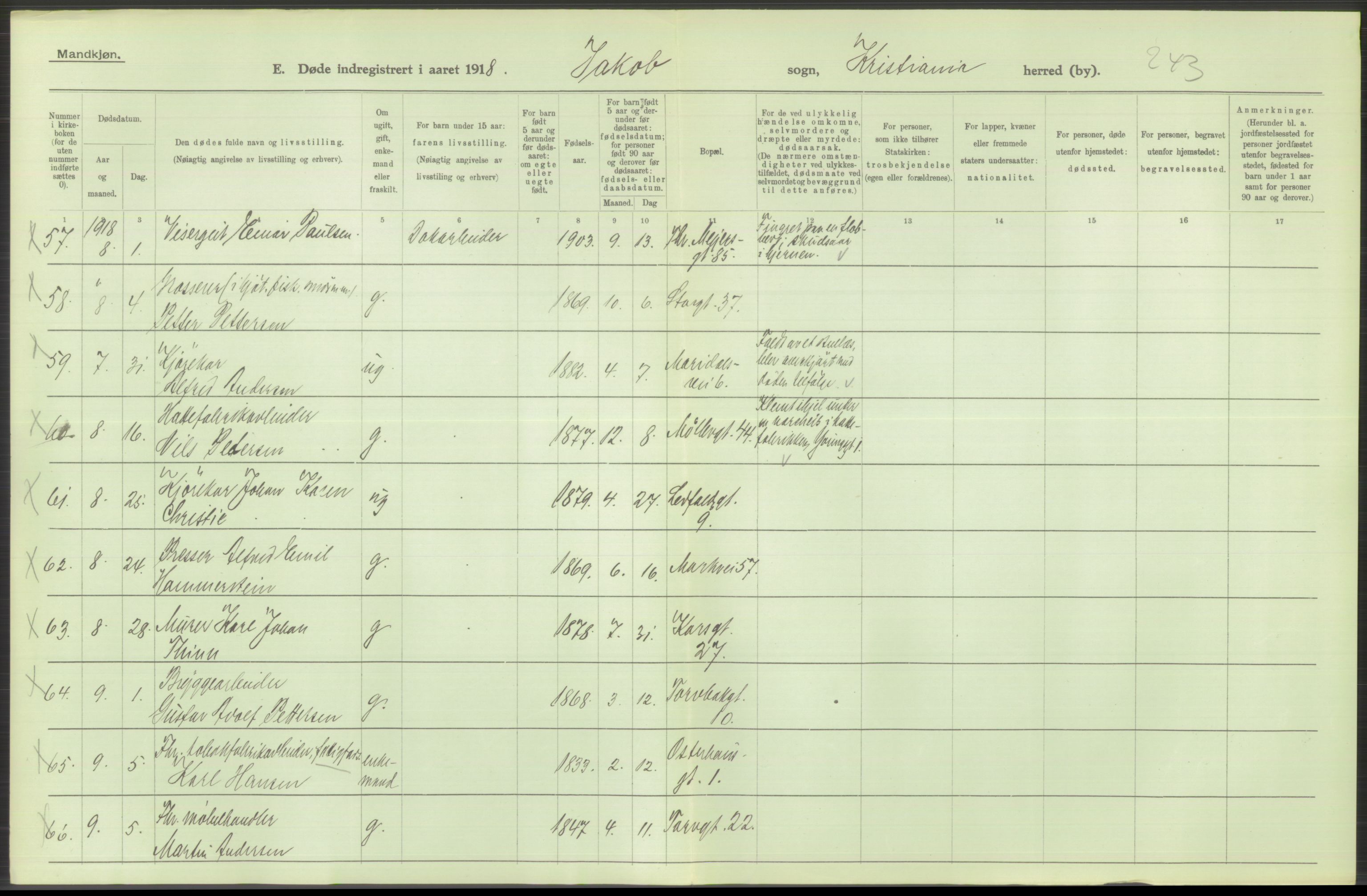 Statistisk sentralbyrå, Sosiodemografiske emner, Befolkning, AV/RA-S-2228/D/Df/Dfb/Dfbh/L0010: Kristiania: Døde, 1918, s. 790