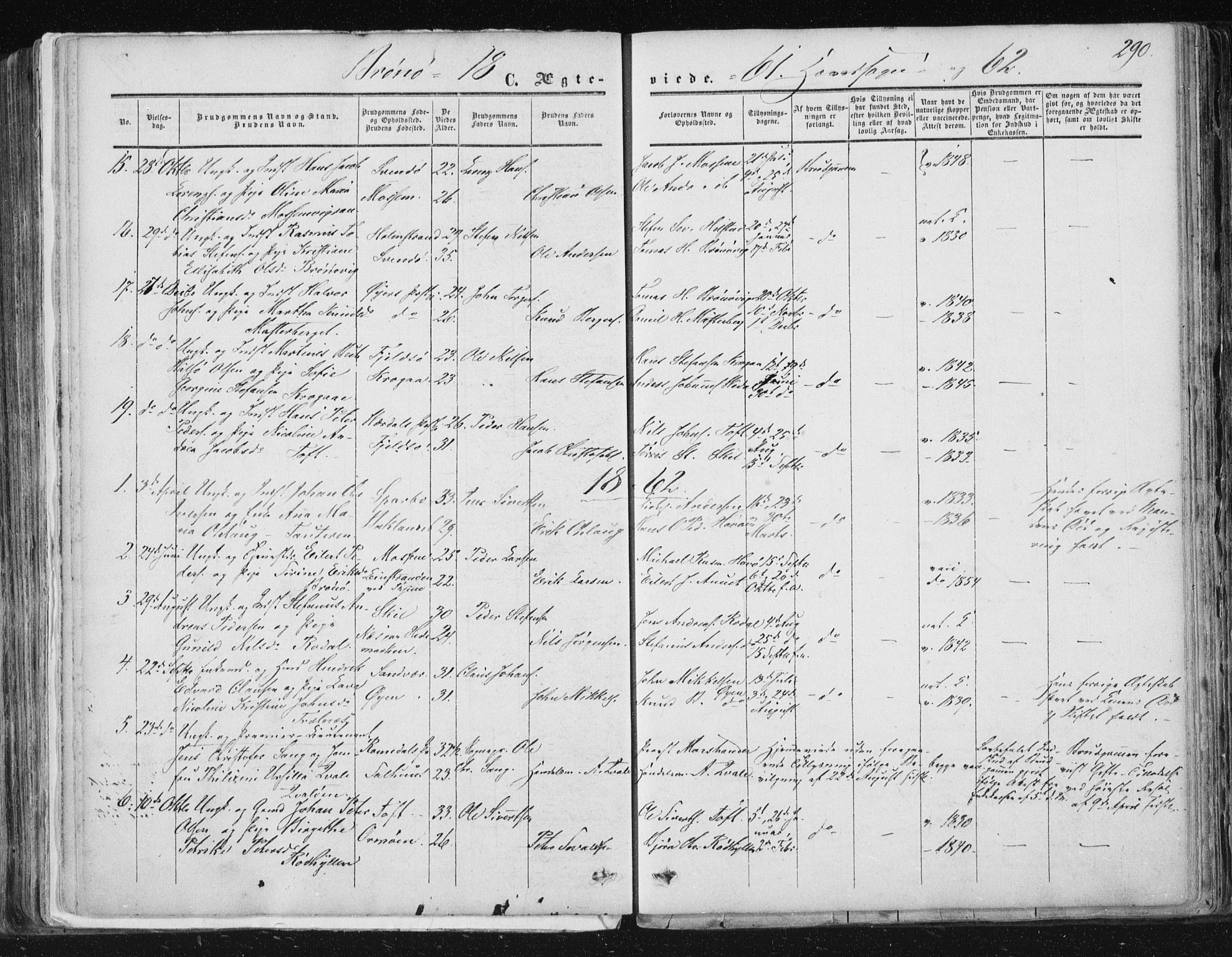 Ministerialprotokoller, klokkerbøker og fødselsregistre - Nordland, AV/SAT-A-1459/813/L0198: Ministerialbok nr. 813A08, 1834-1874, s. 290