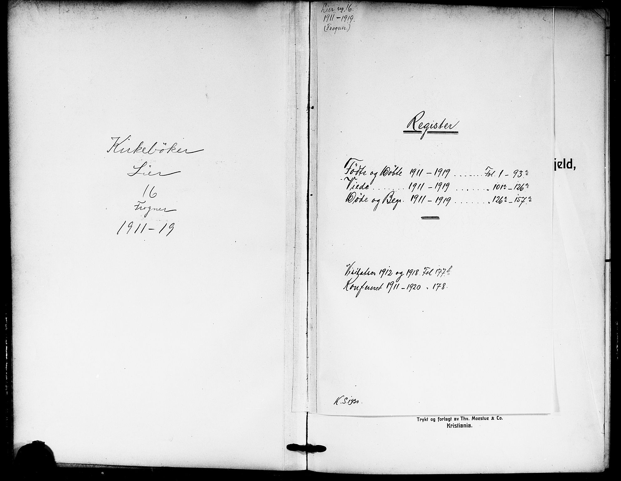 Lier kirkebøker, SAKO/A-230/G/Gb/L0003: Klokkerbok nr. II 3, 1911-1919